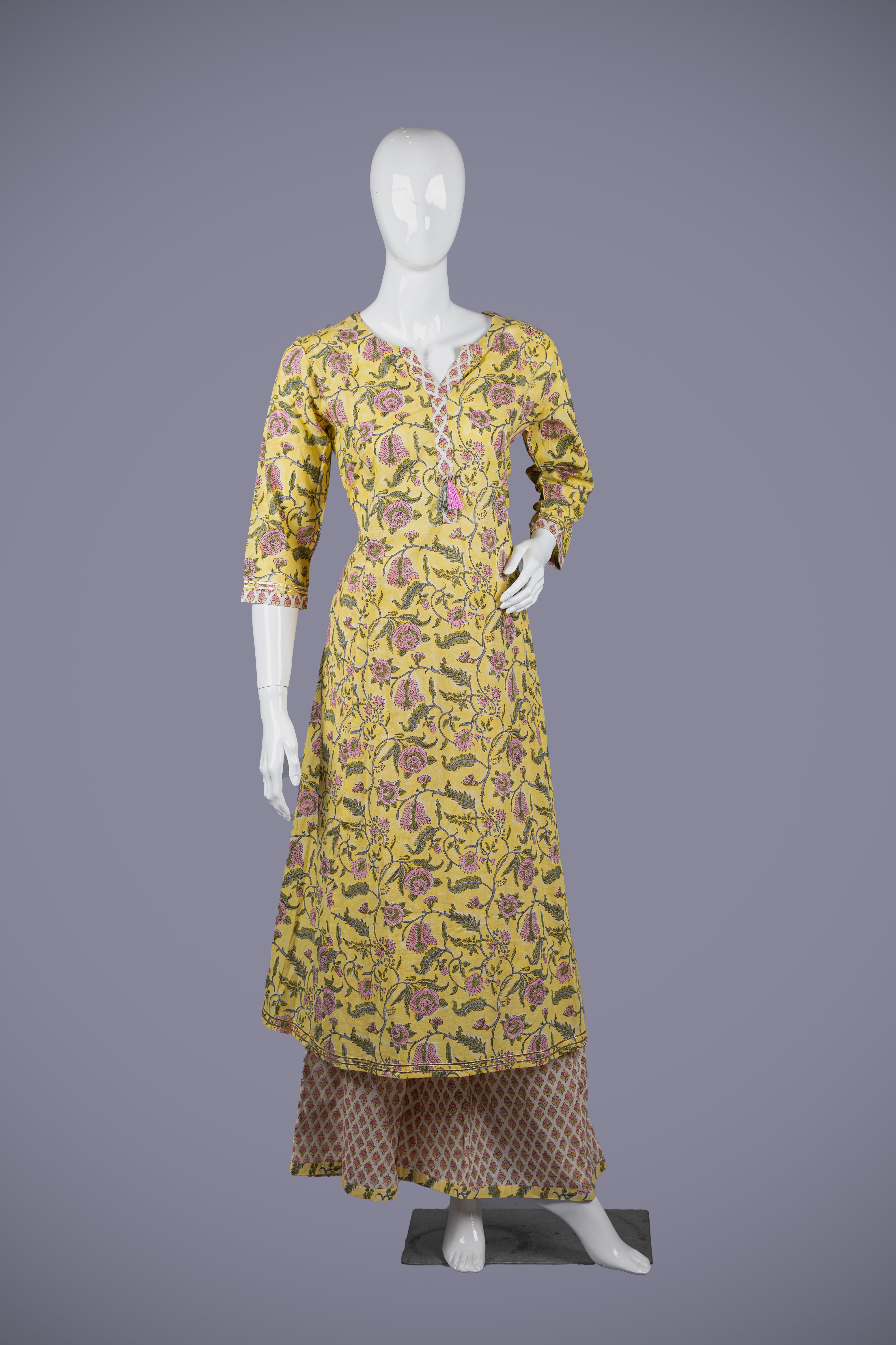 Yellow Printed Kurti Palazzo Set - Shreeman