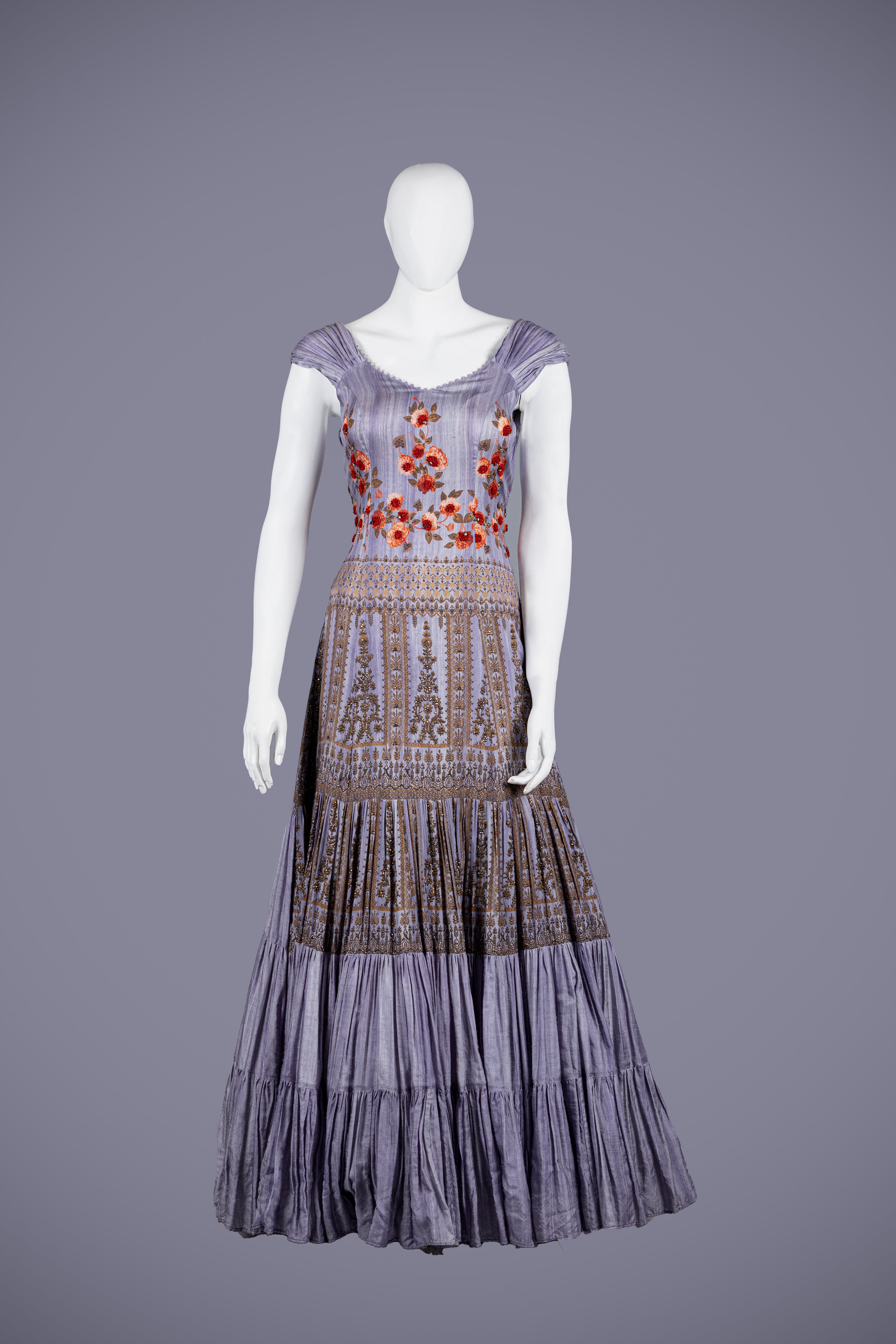 Purple Silk Gown with Exquisite Thread Work - Shreeman