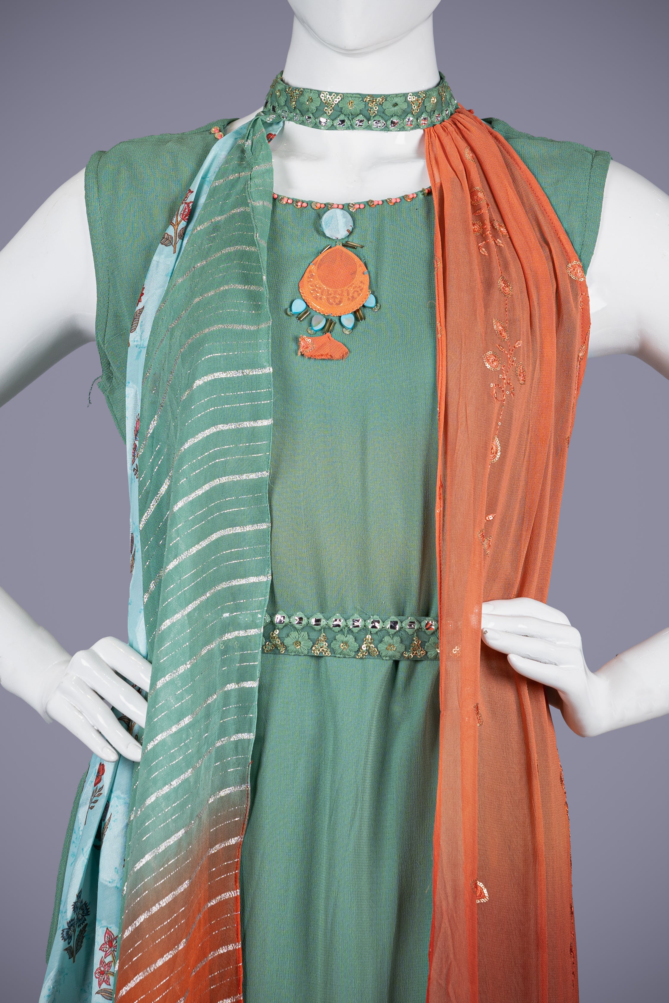 Emerald Green Georgette Kurti with Dazzling Sequence Work - Shreeman