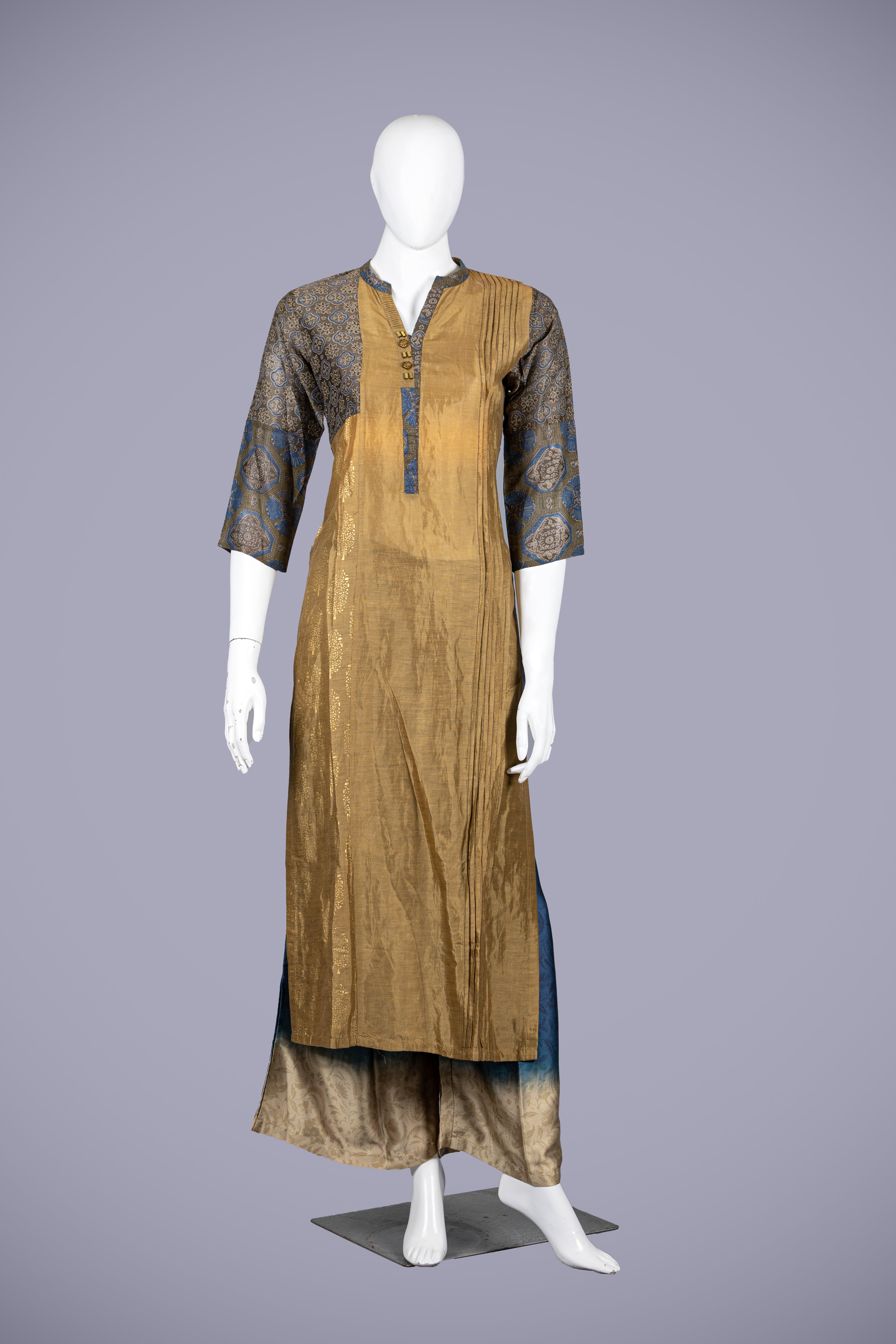 Mustard Silk Kurti Set with Matching Dupatta - Shreeman