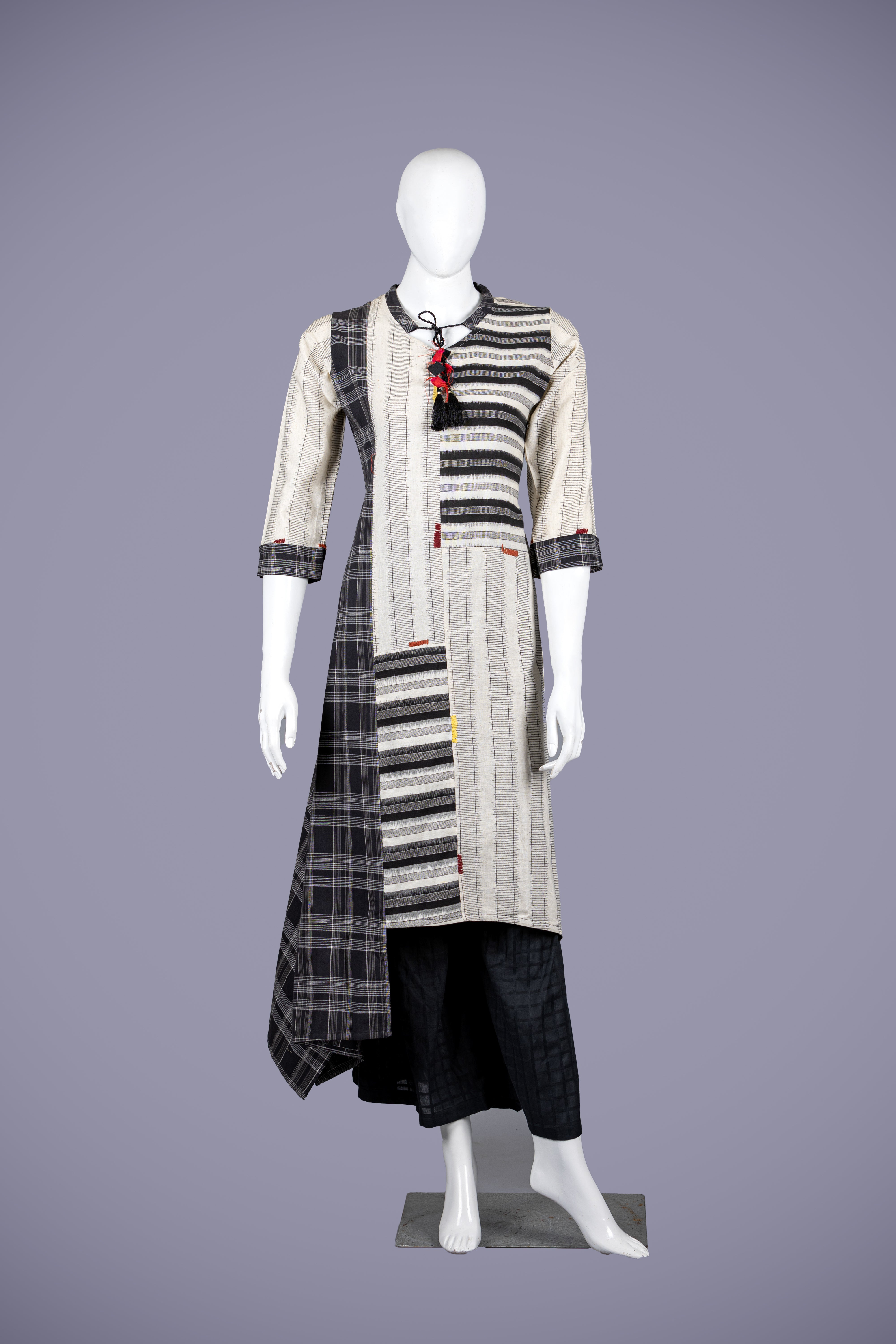 Chic White & Navy Blue Printed Kurti Palazzo Set - Shreeman