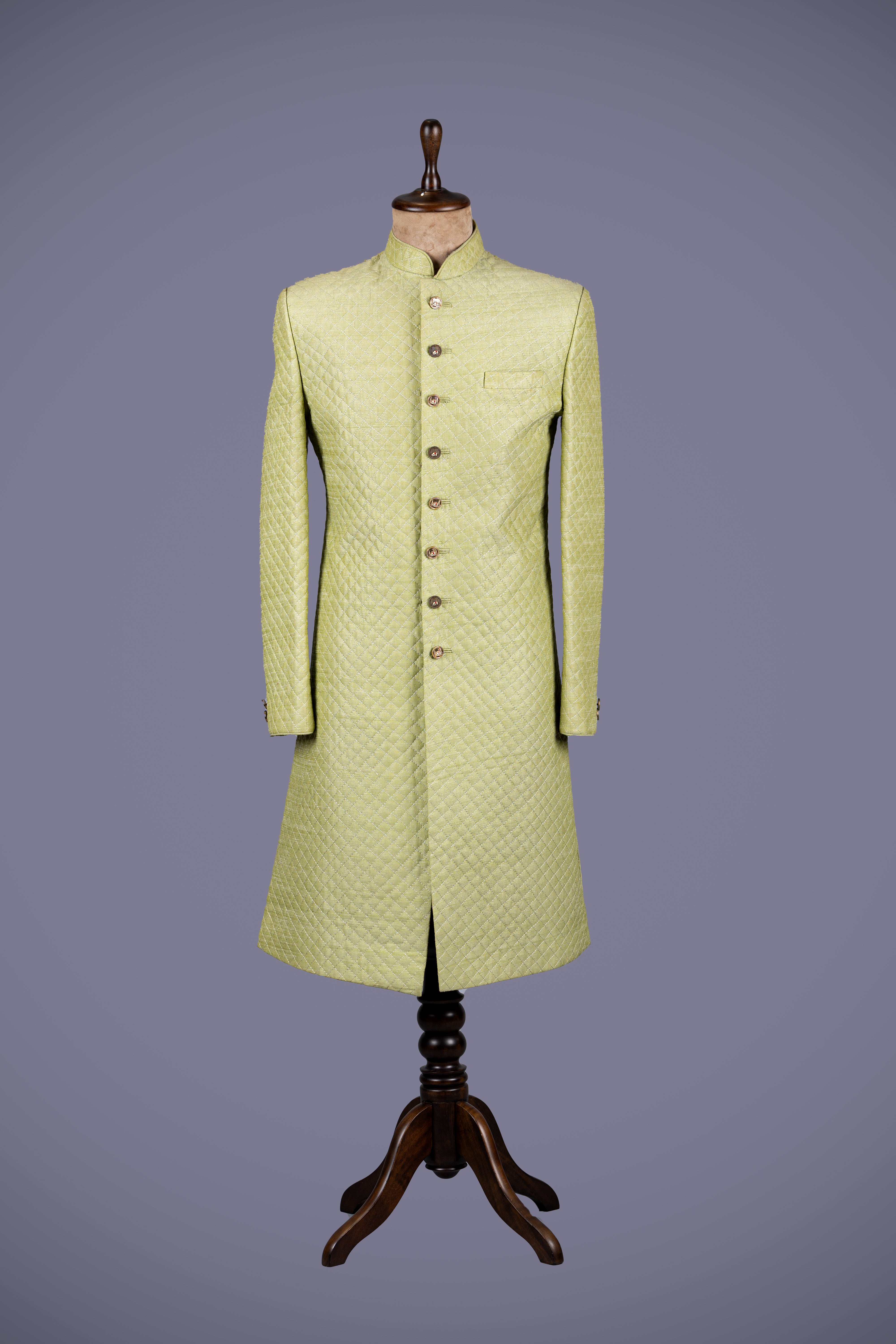 Light Yellow Lakhnavi Indo Western Sherwani with Handwork - Shreeman