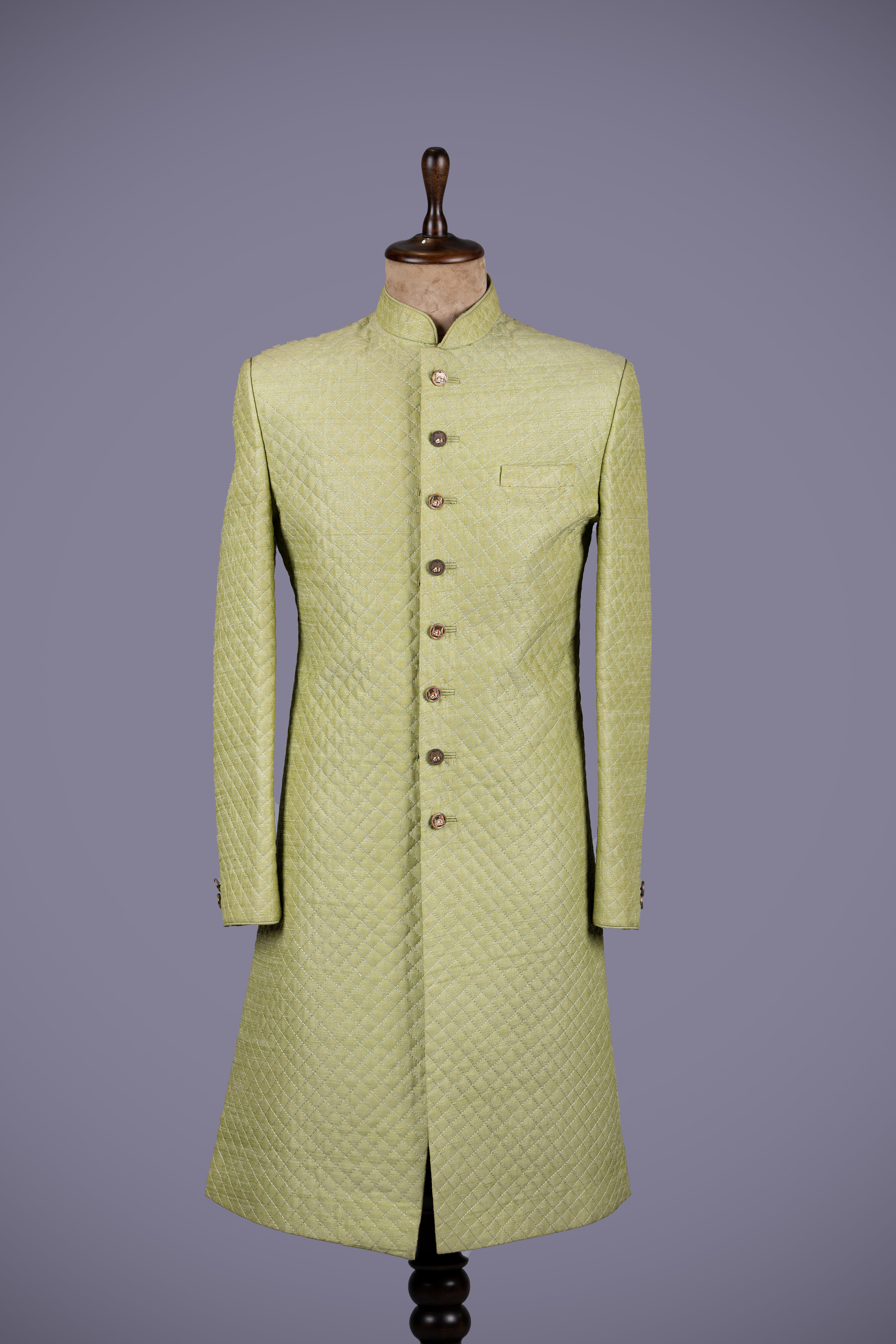 Light Yellow Lakhnavi Indo Western Sherwani with Handwork - Shreeman