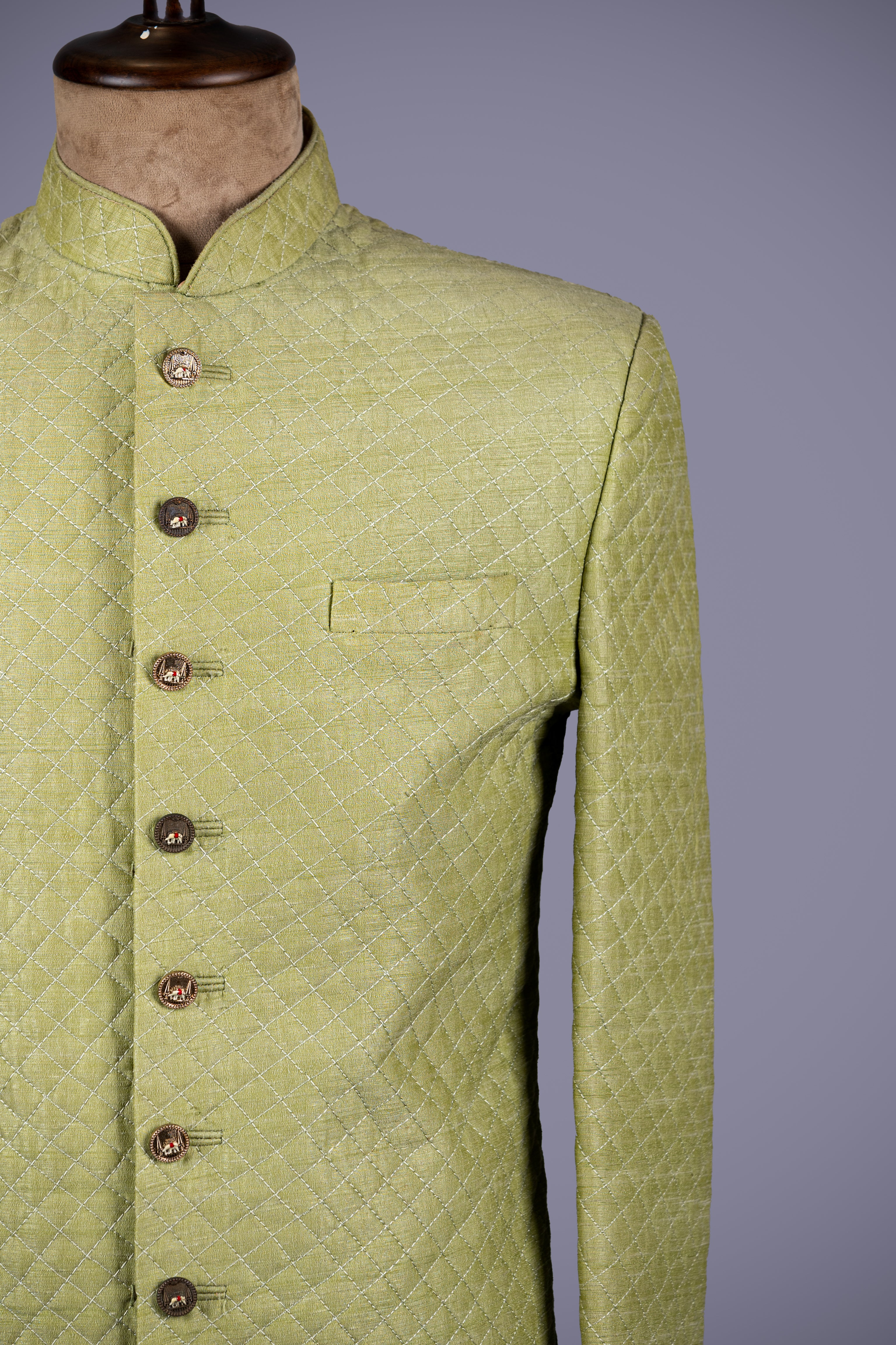 Light Yellow Lakhnavi Indo Western Sherwani with Handwork - Shreeman