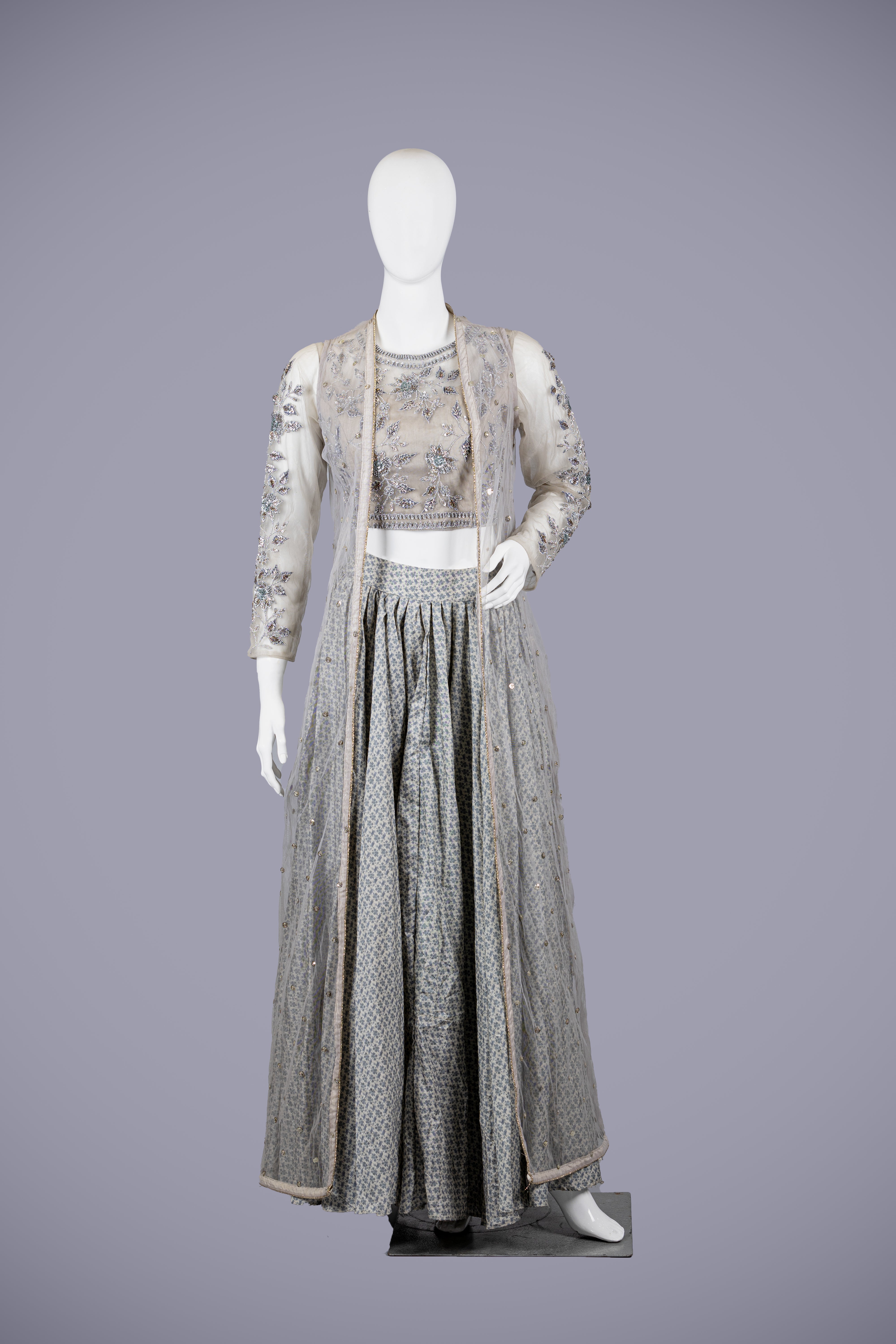 Gray Net Indo Western Dress with Sequence Work - Shreeman