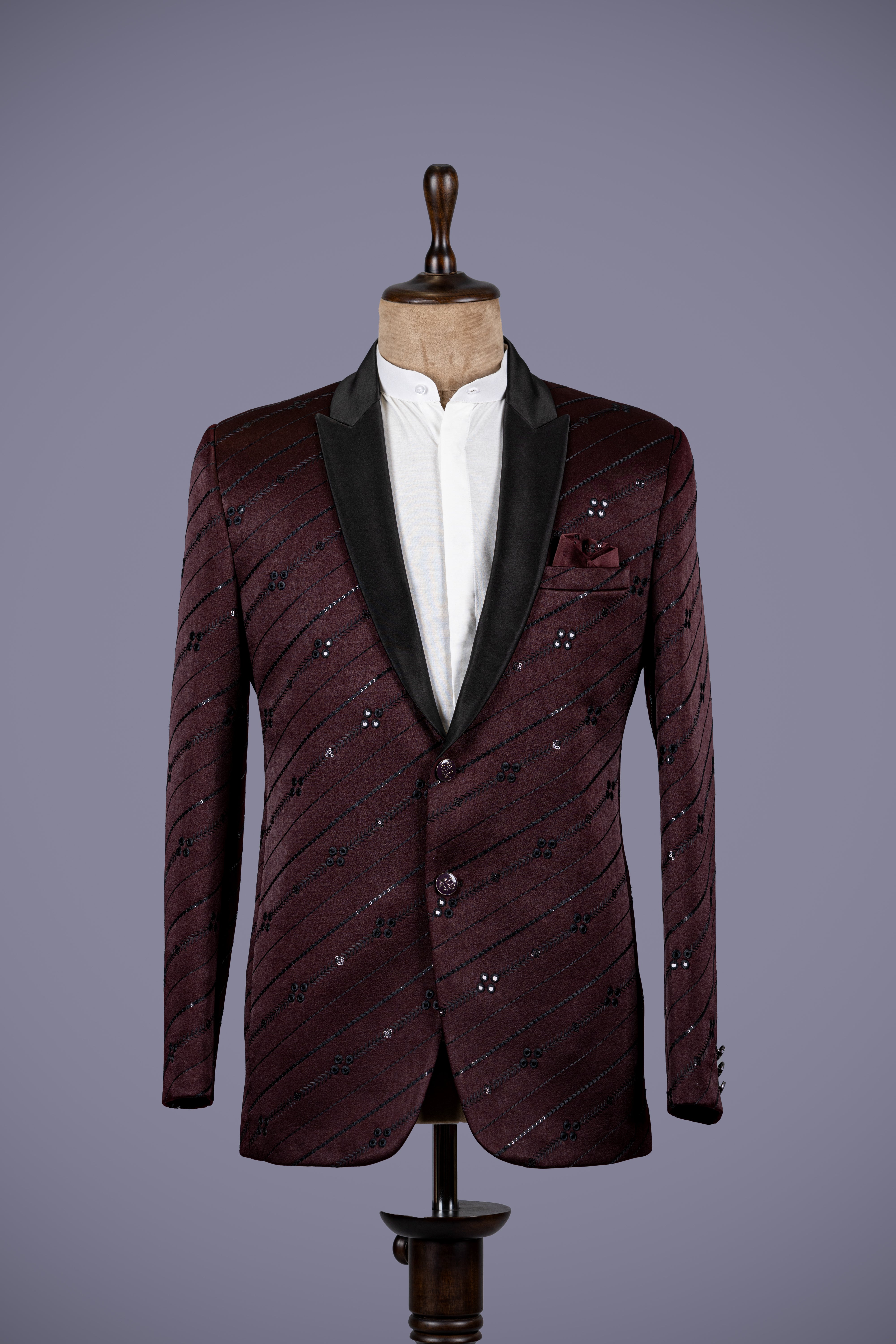 Maroon Italian Suiting Blazer with Mirror Work - Shreeman