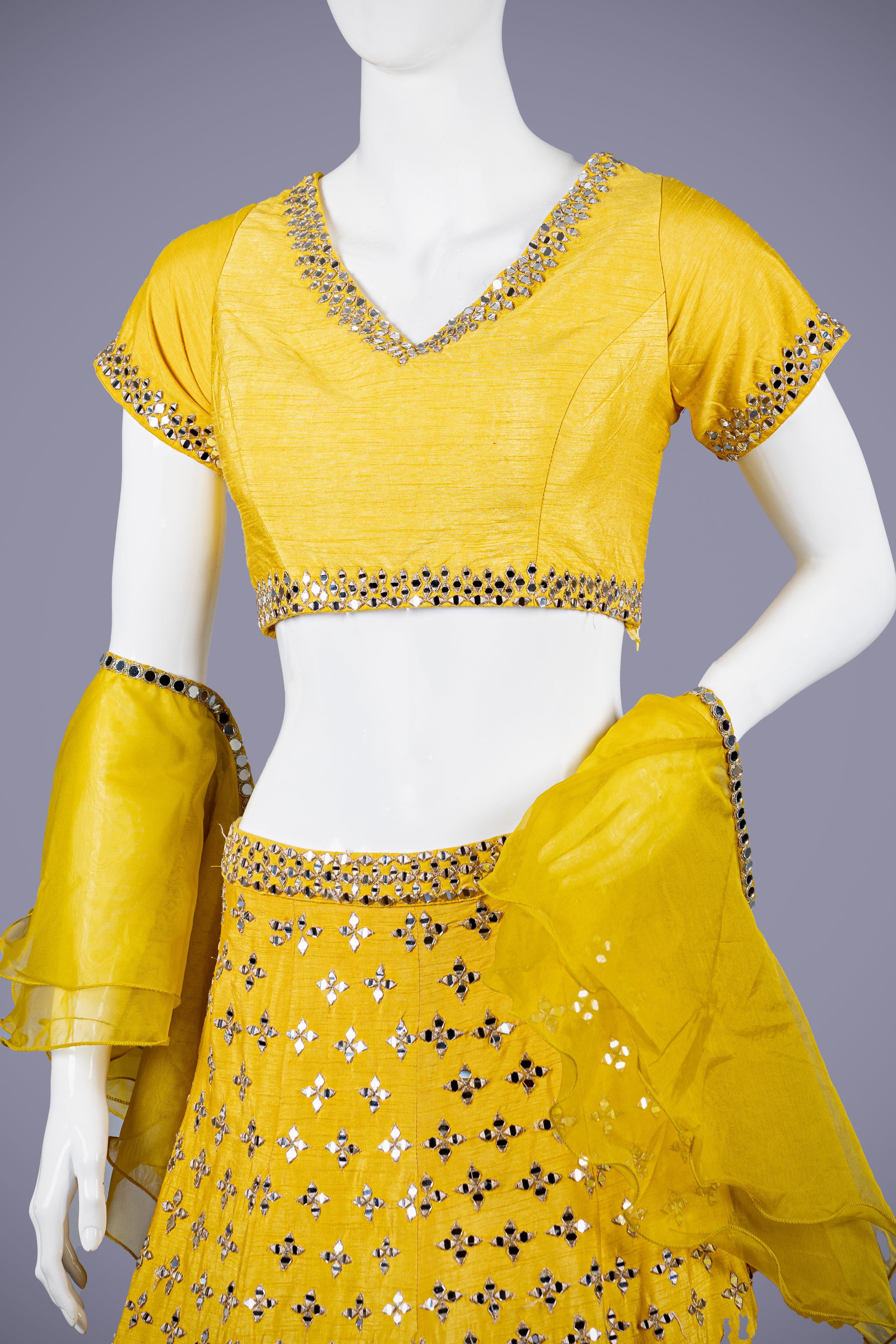 Yellow Raw Silk Choli with Mirror Work - Shreeman