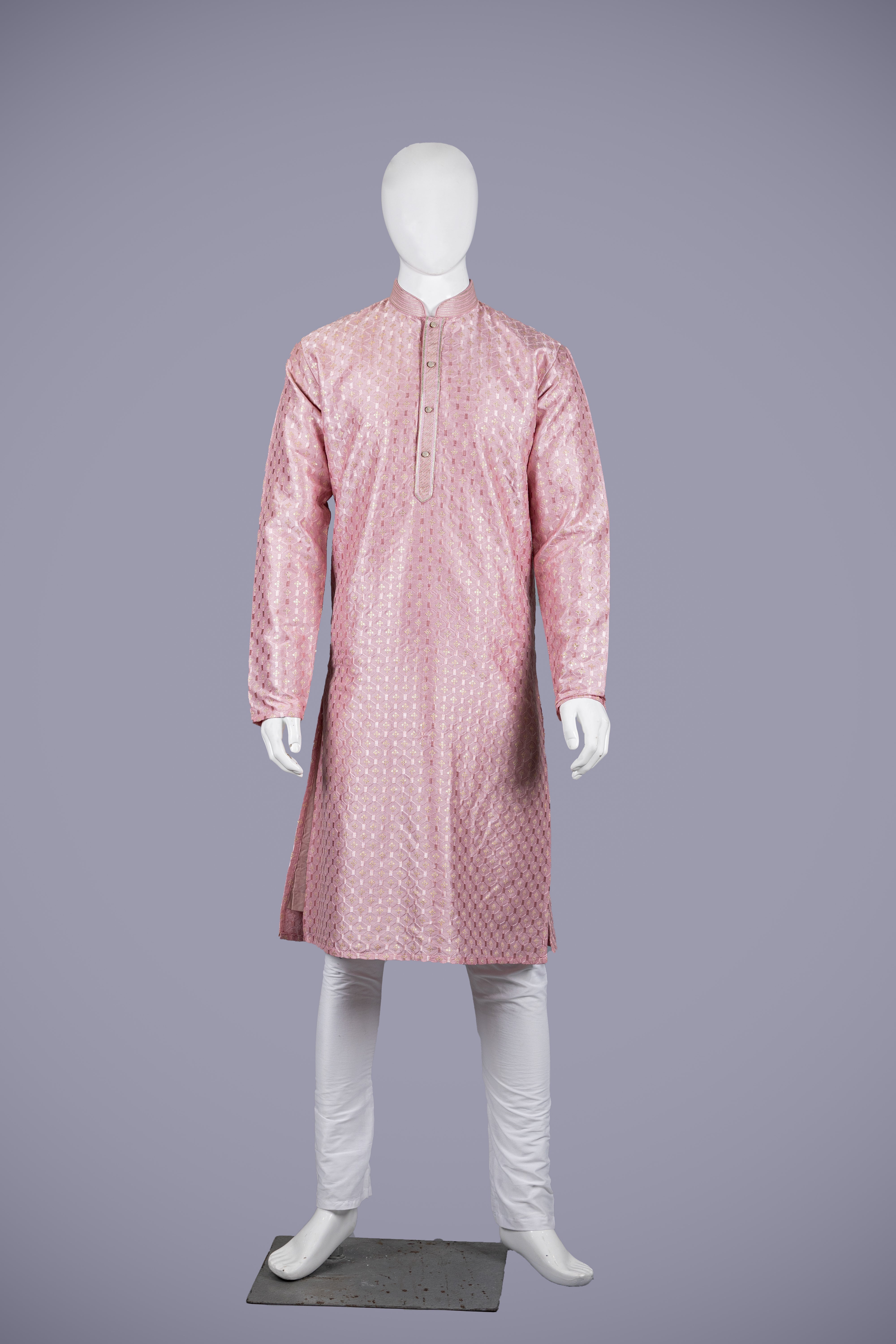Pink Art Silk Kurta Set with Churidaar