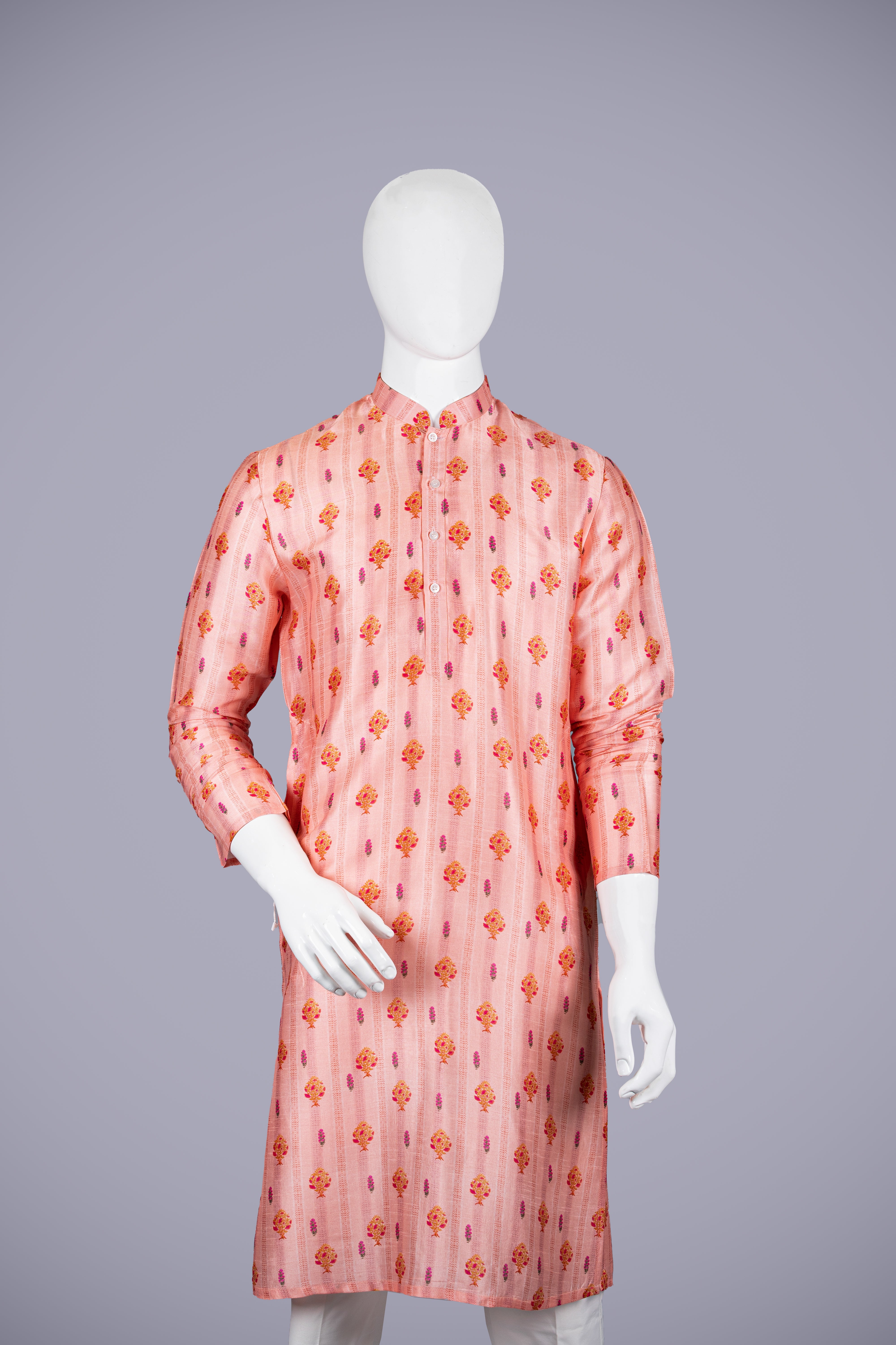 Light Peach Printed Batik Kurta Set with Churidaar - Shreeman