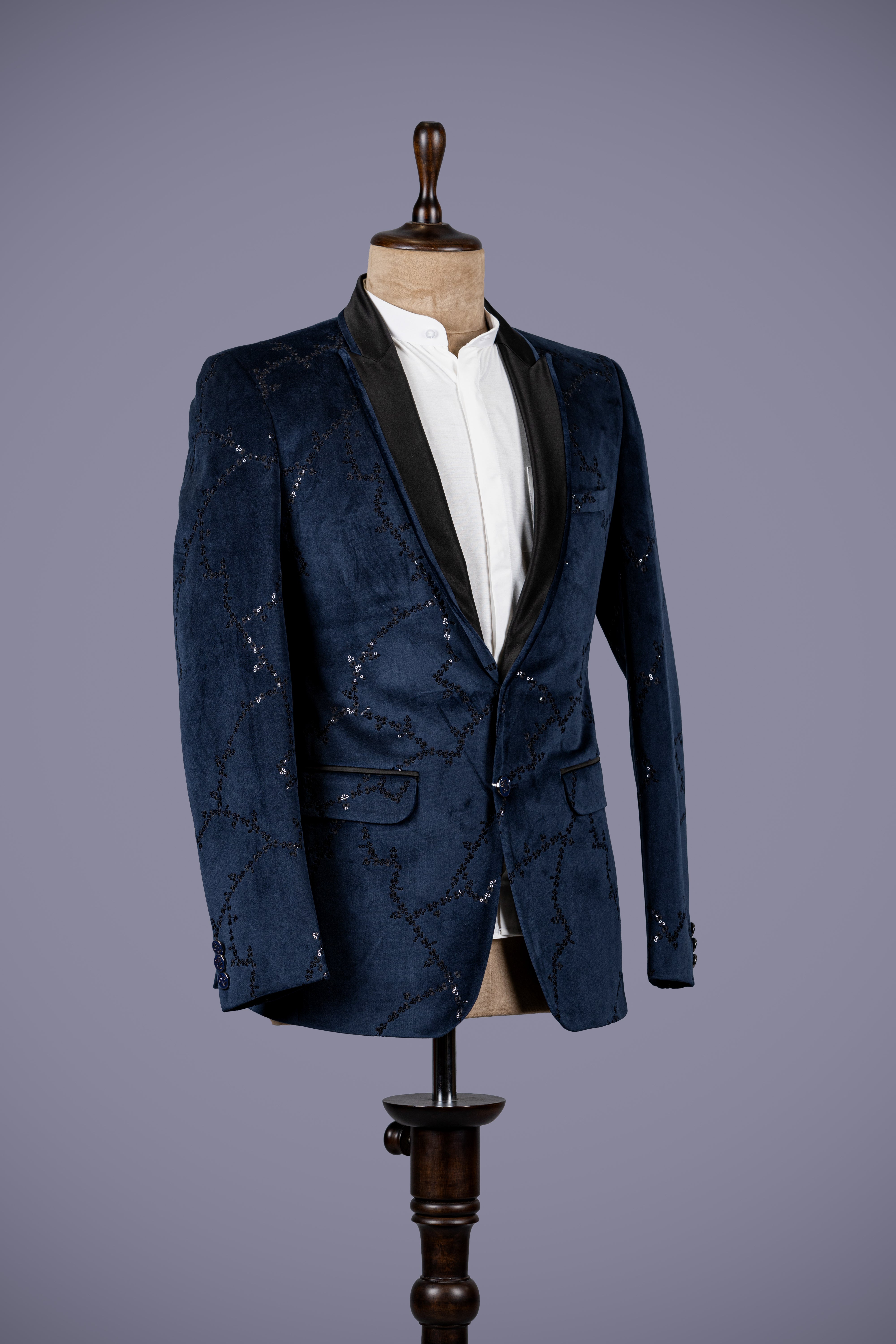 Navy Velvet Tuxedo with Shawl Lapels - Shreeman