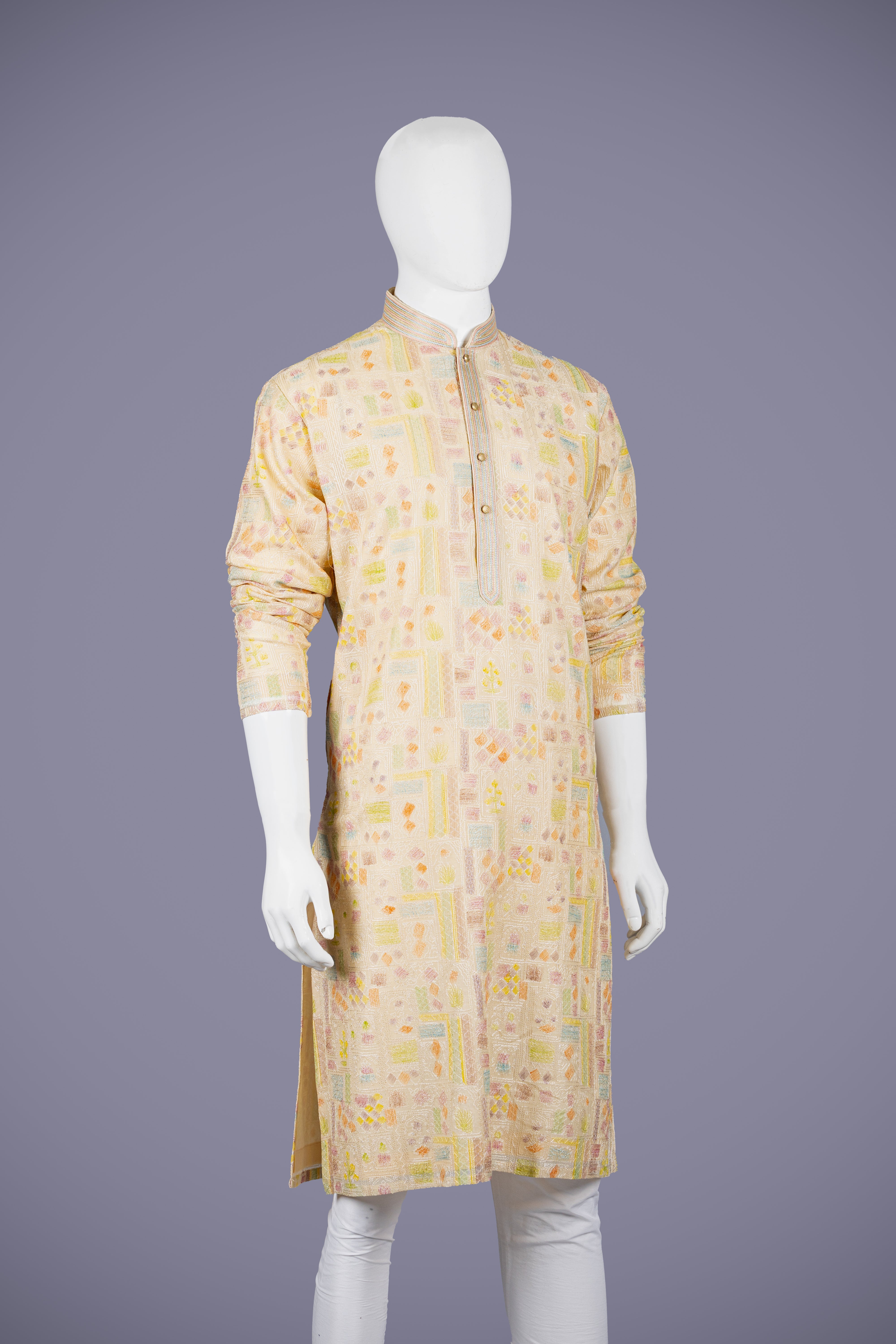 Luxe Light Gold Silk Kurta Set with Dazzling Computer Work - Shreeman