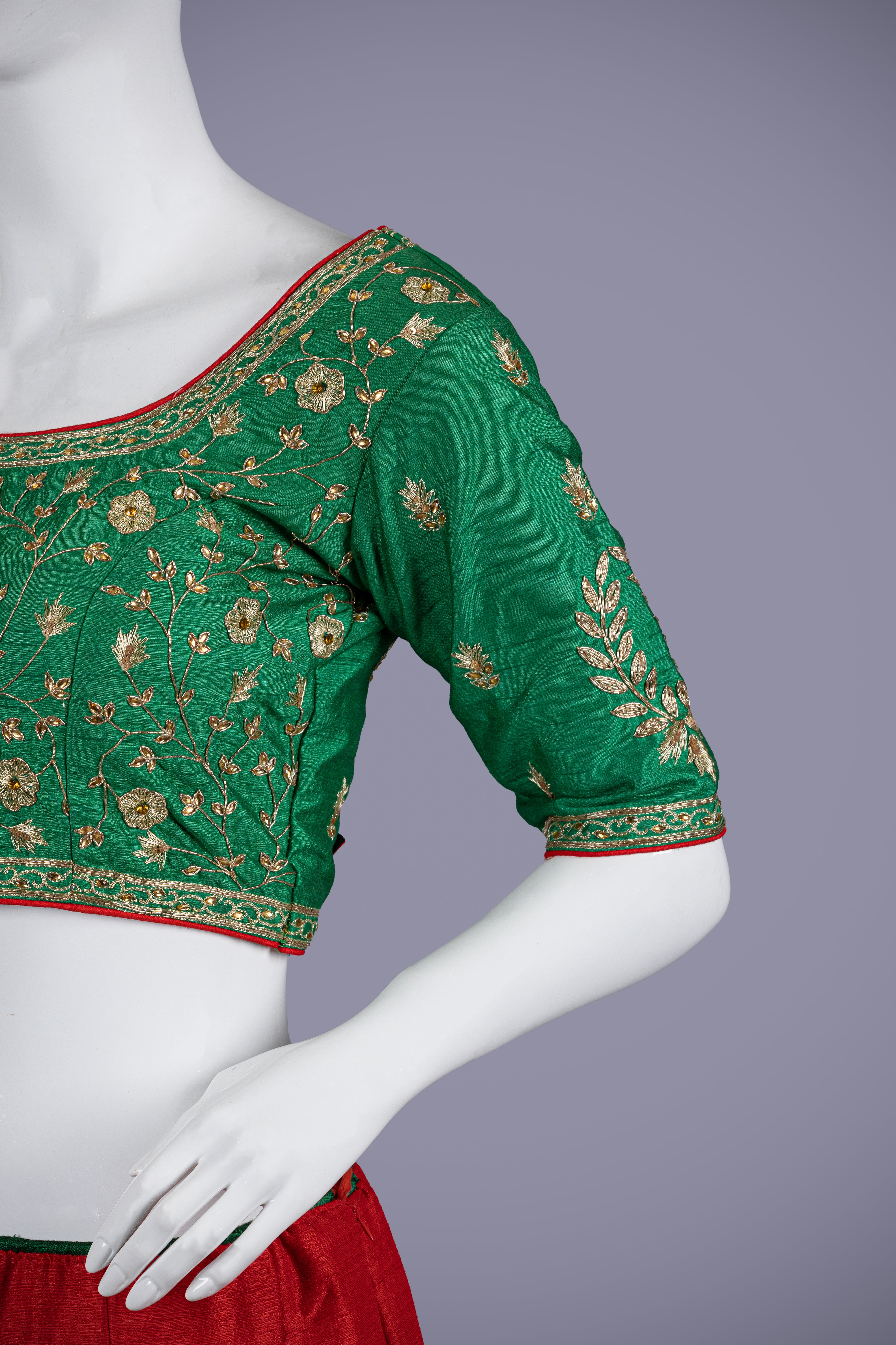 Red & Green Lehenga with Luxe Kasab & Zardosi Work - Shreeman