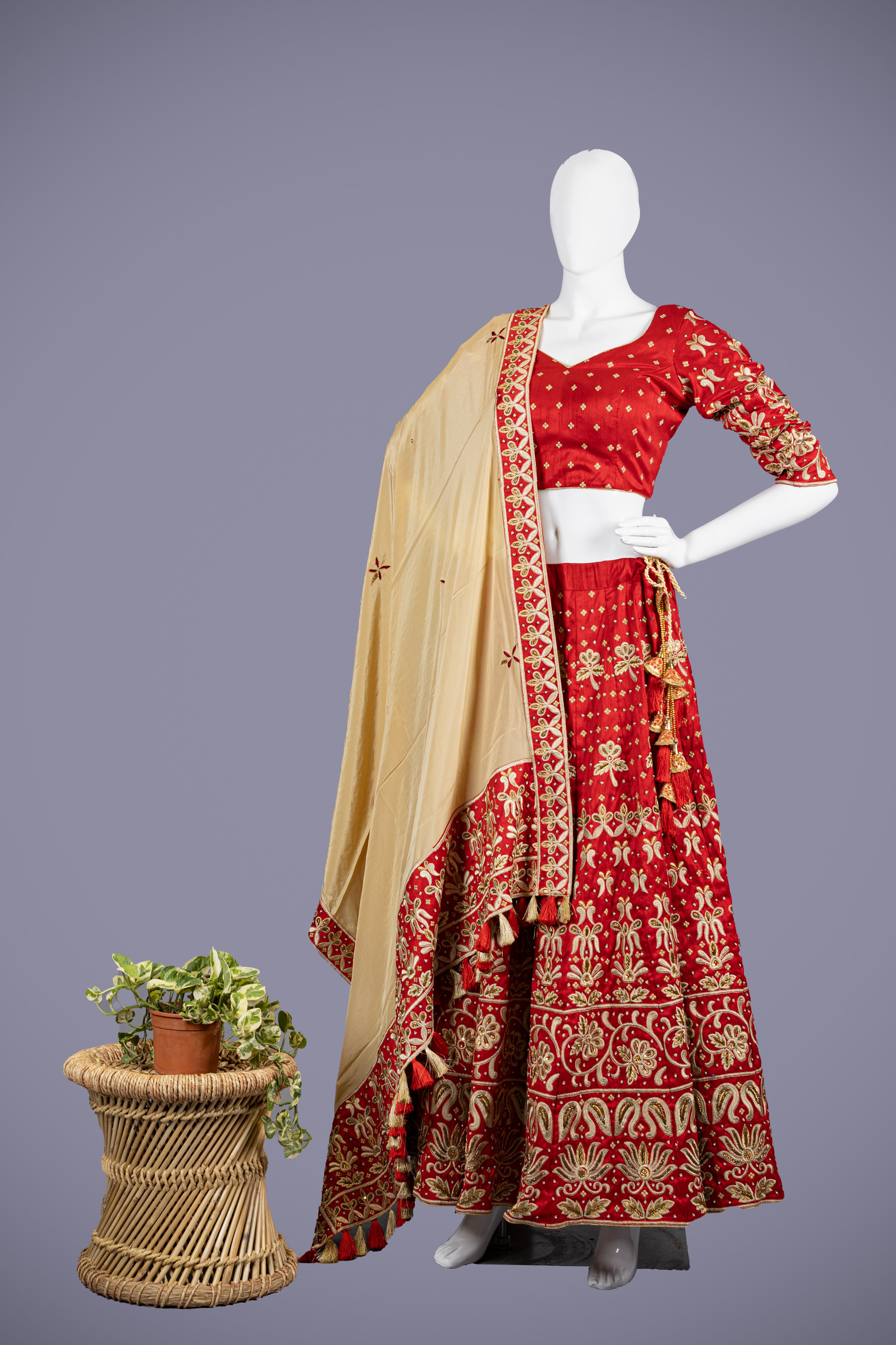 Enchanting Maroon Red Lehenga with Aari & Marodi Work - Shreeman