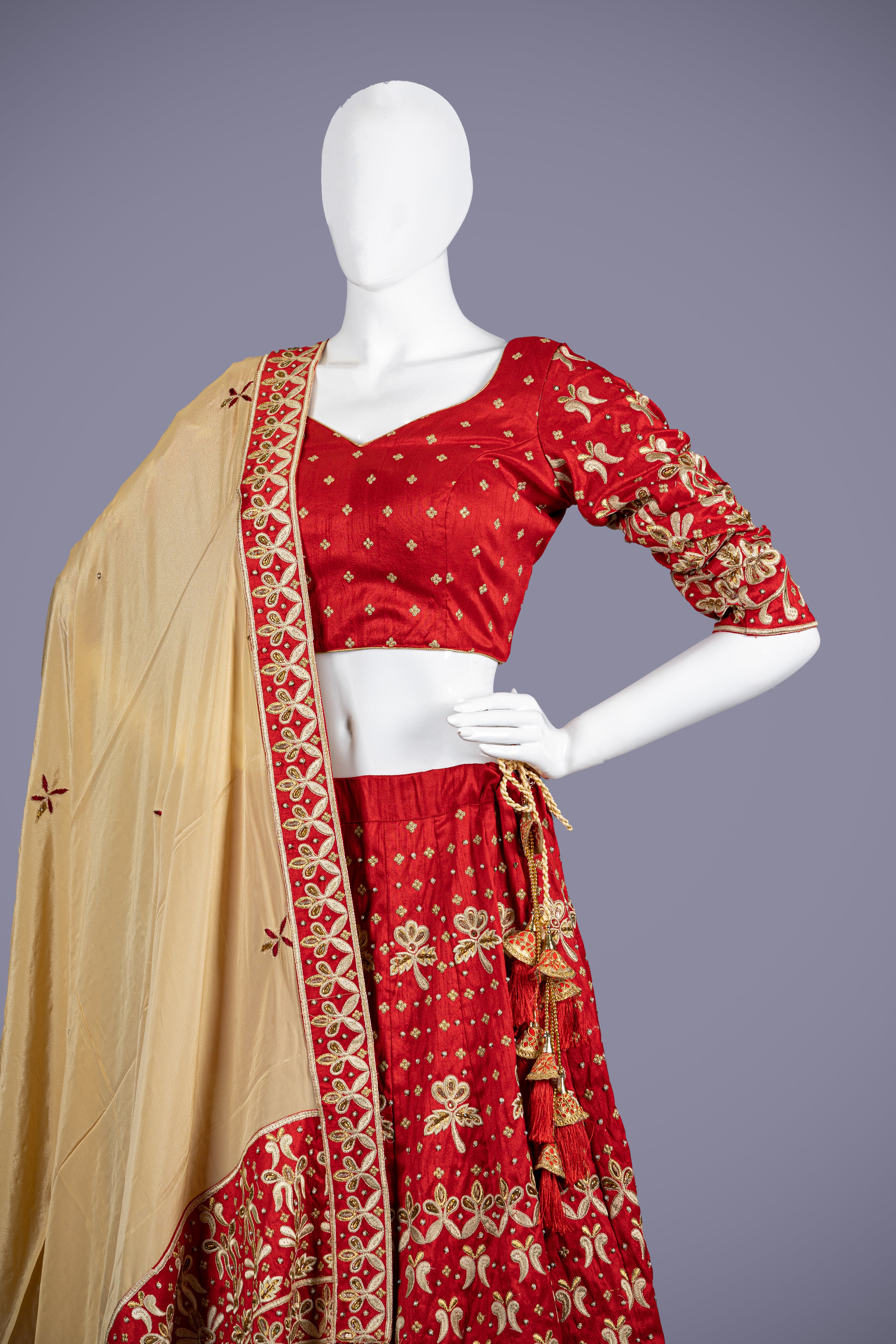 Enchanting Maroon Red Lehenga with Aari & Marodi Work - Shreeman