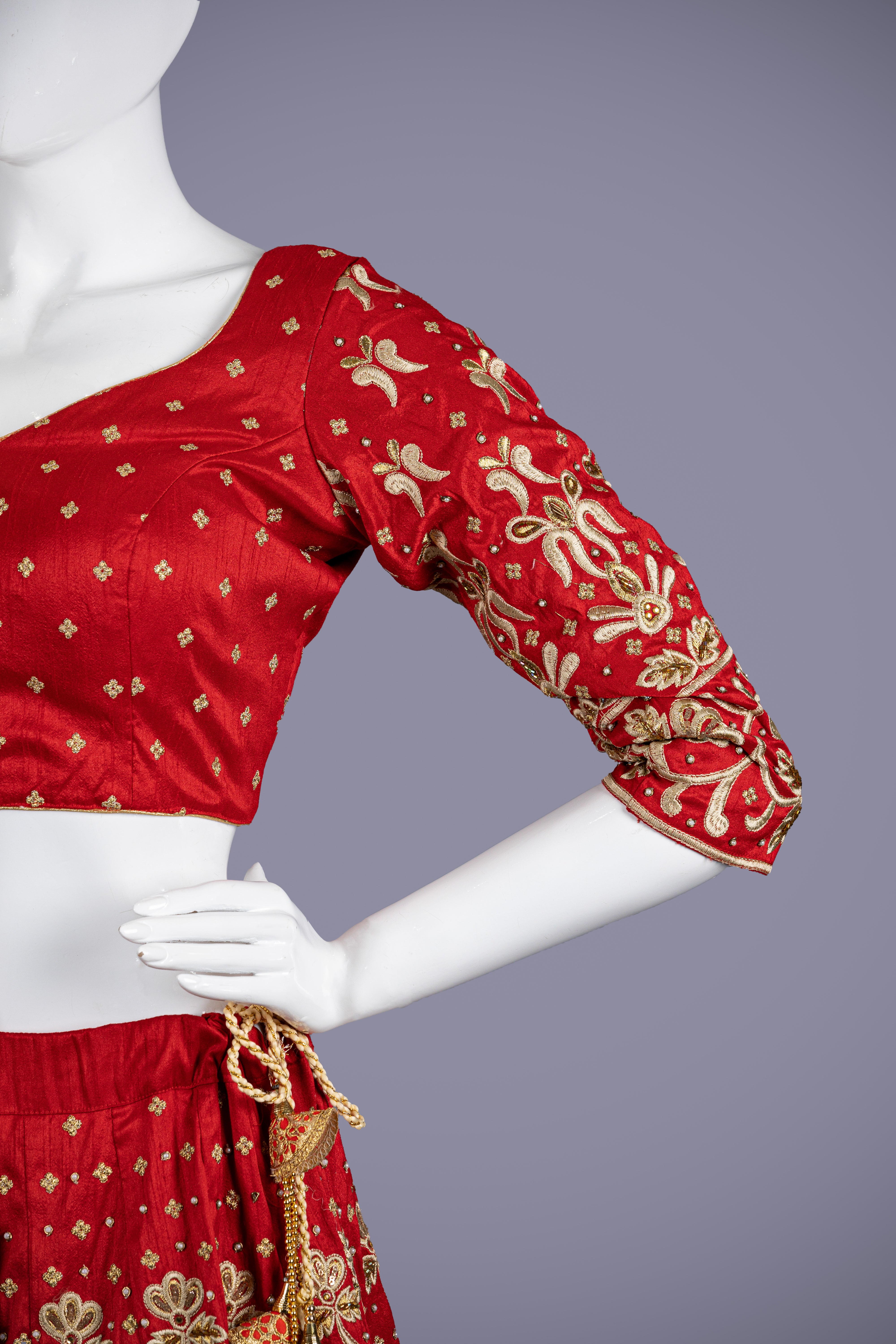 Enchanting Maroon Red Lehenga with Aari & Marodi Work - Shreeman