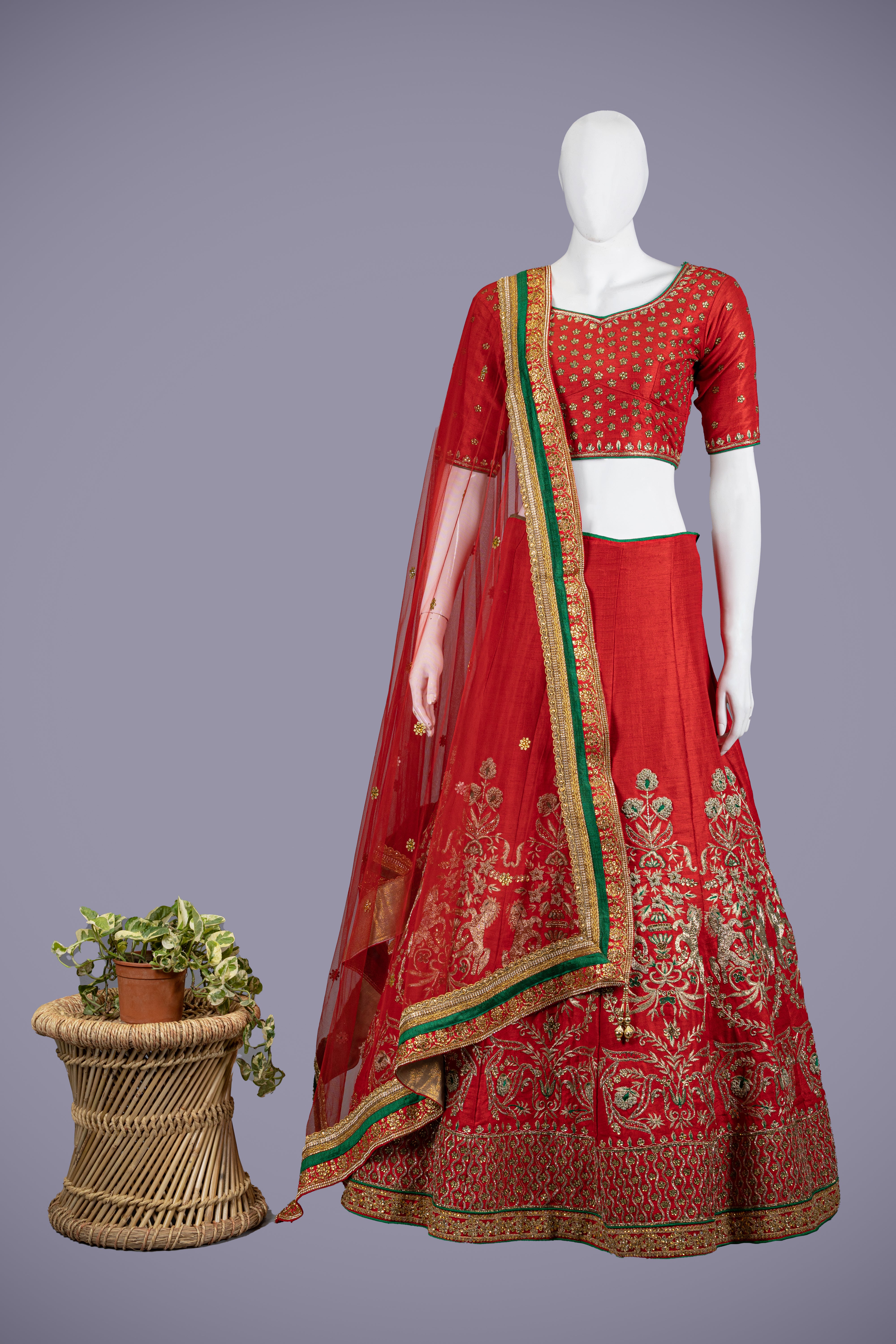 Red Lehenga with Gleaming Kasab & Zardosi Work - Shreeman