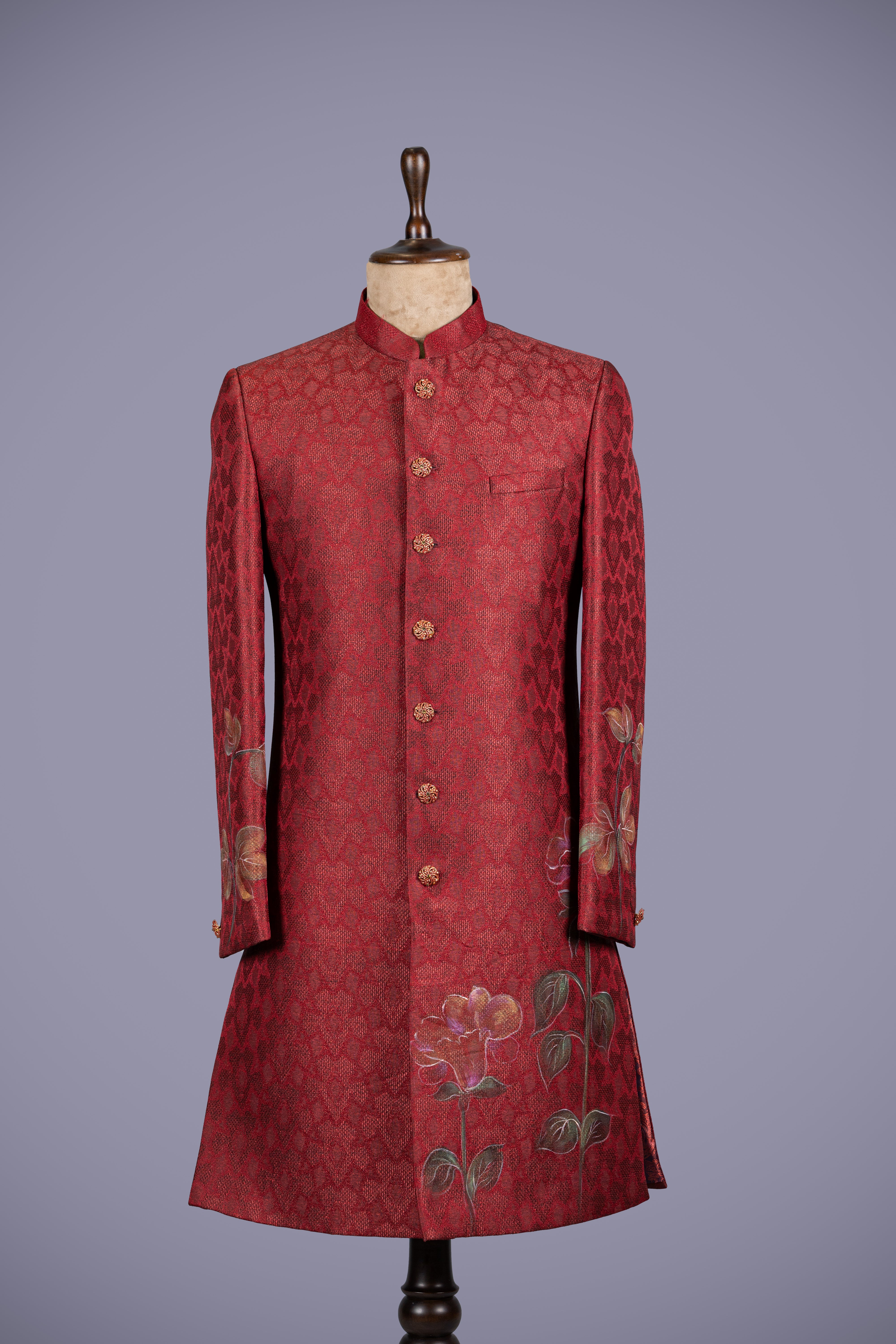 Maroon Brush Painted Sherwani - Shreeman