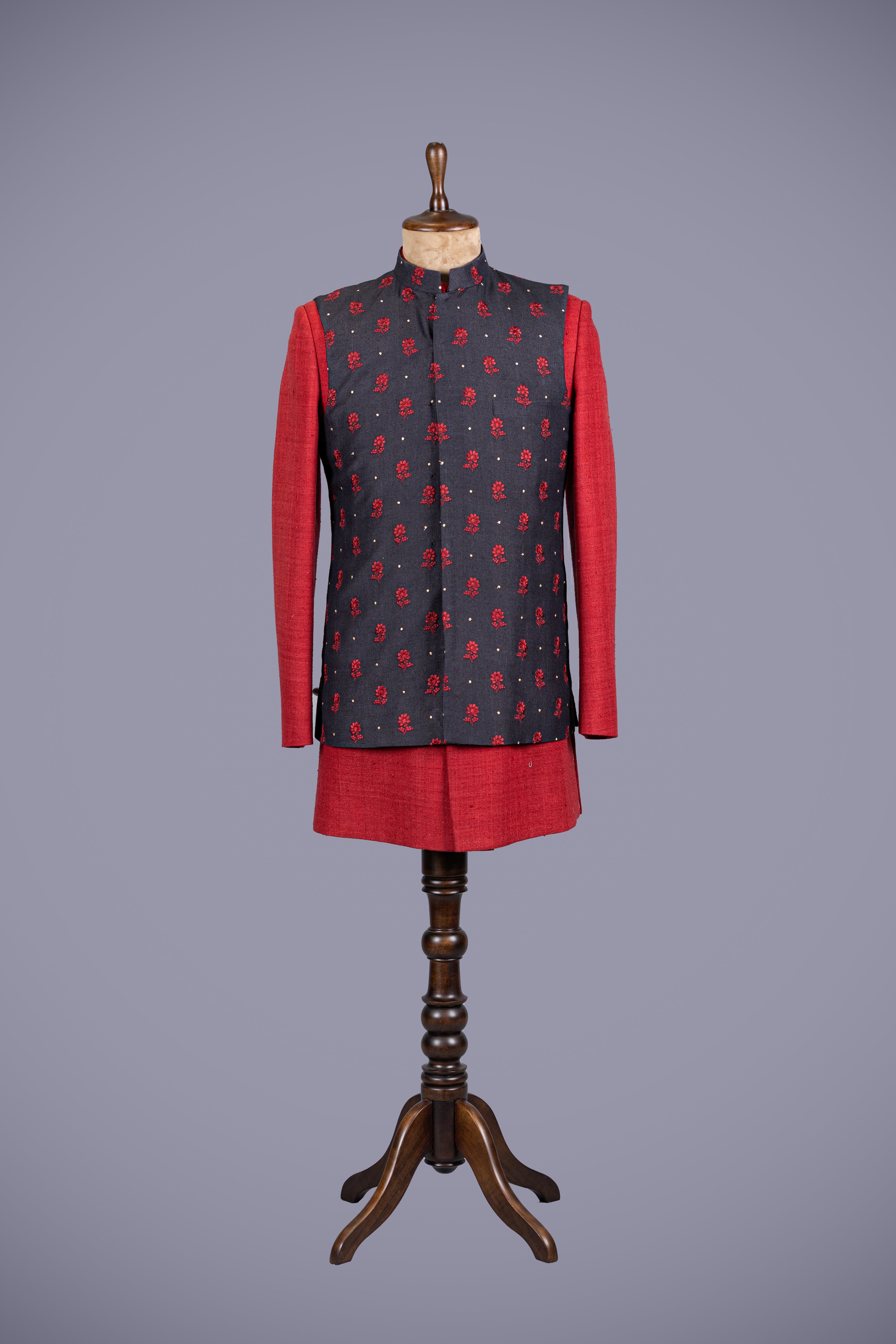 Maroon & Black Resham Indo Western - Shreeman