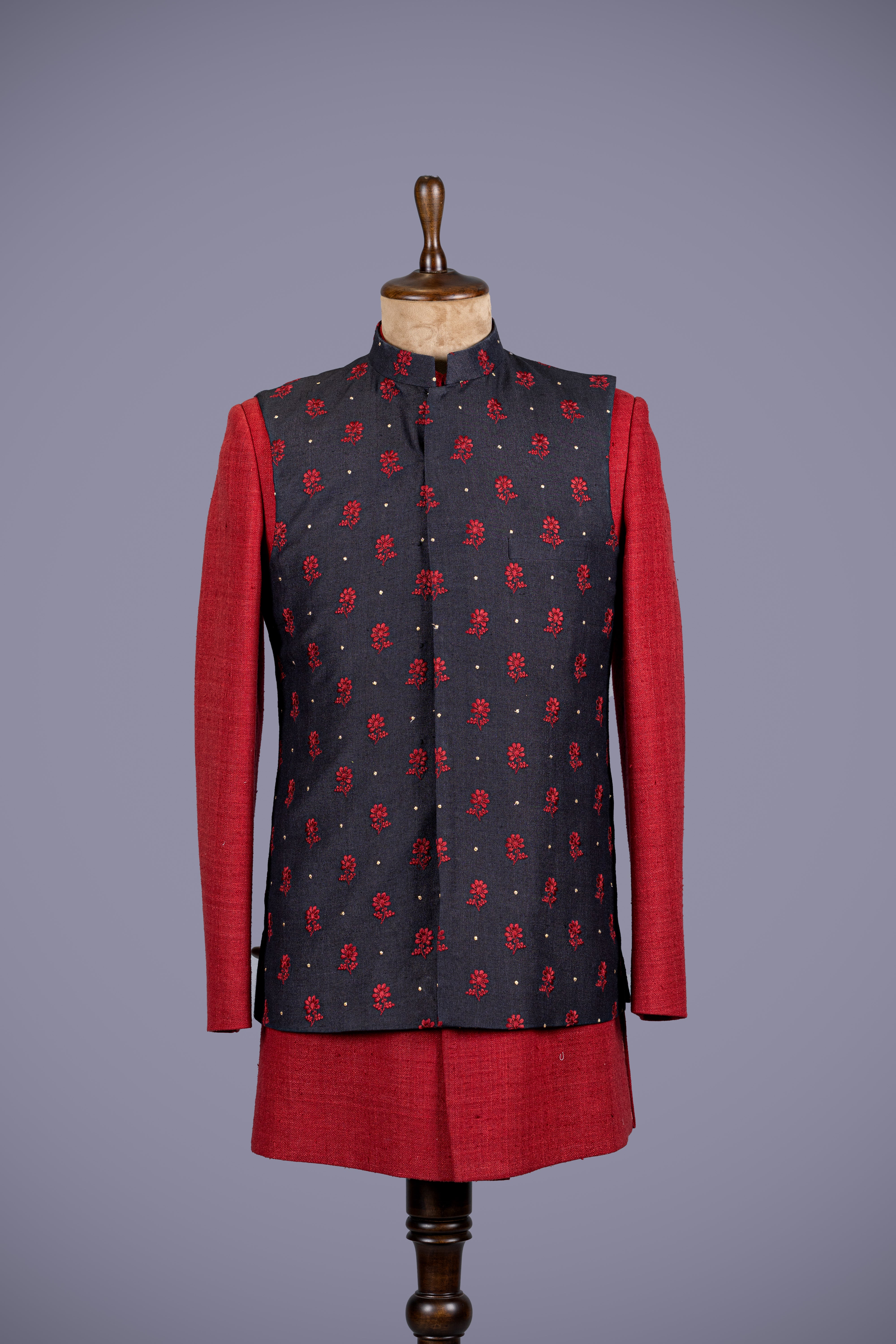 Maroon & Black Resham Indo Western - Shreeman