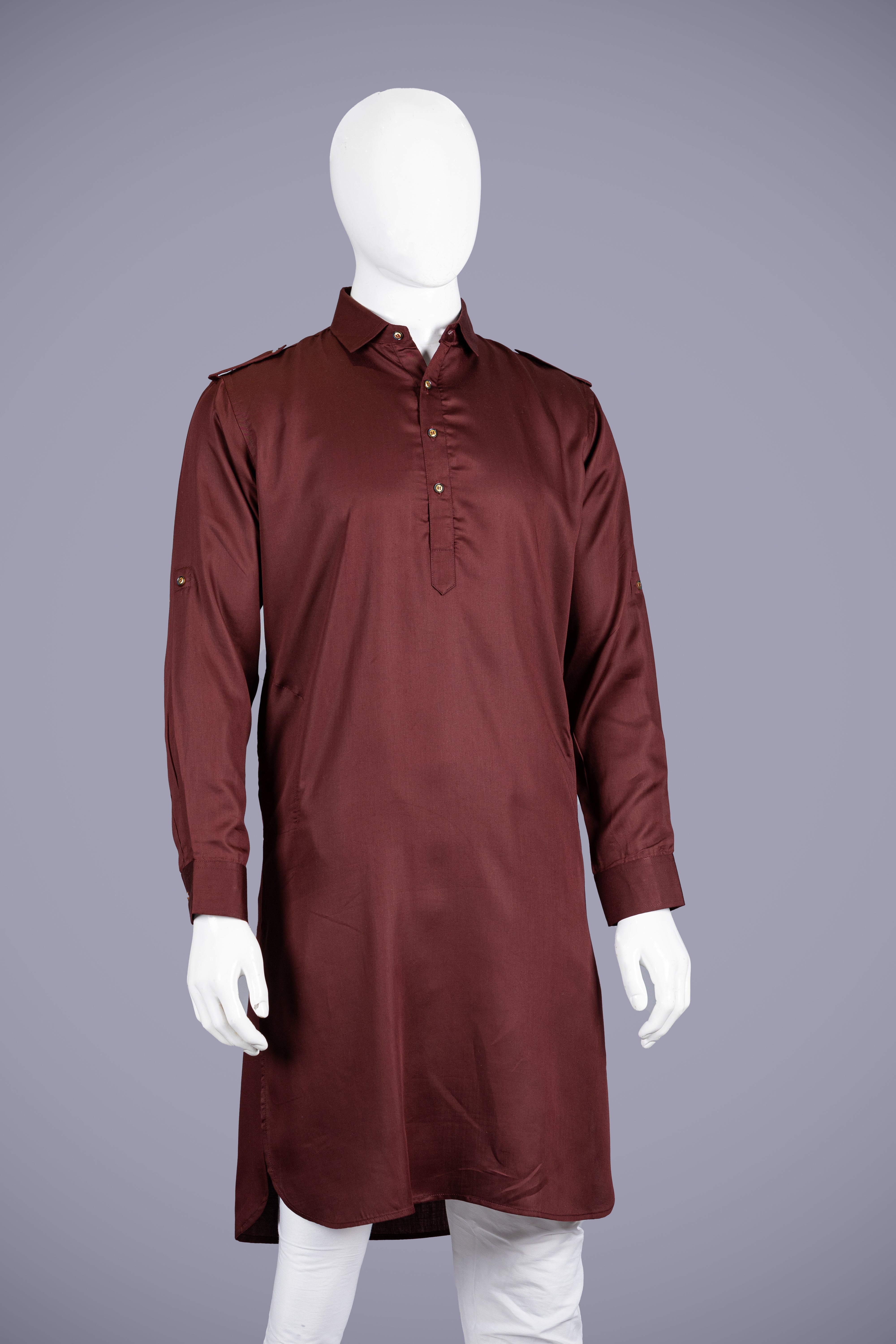 Wine Pathani in Giza Cotton - Shreeman