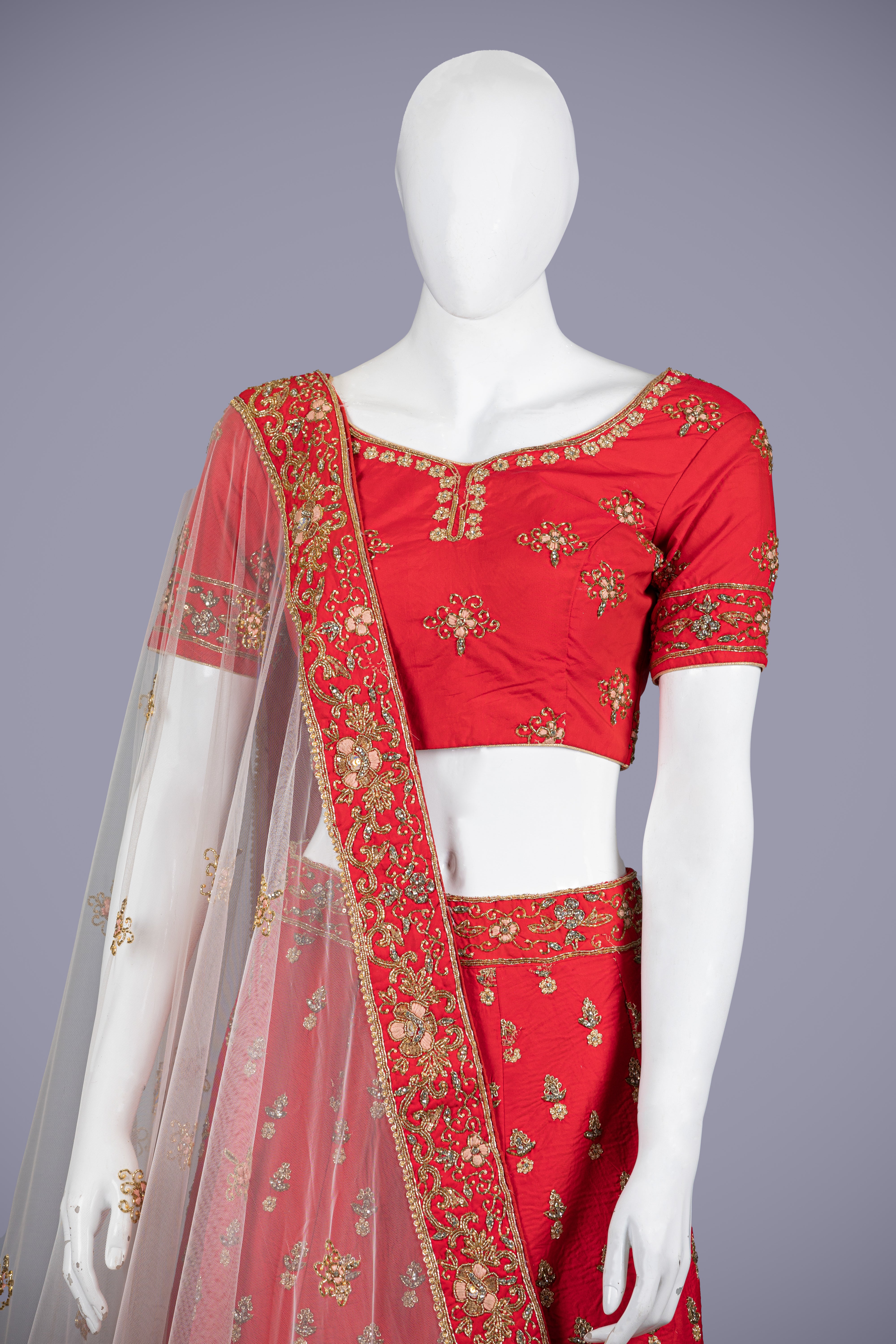 Red Pink Lehenga with Cutdana & Handwork - Shreeman