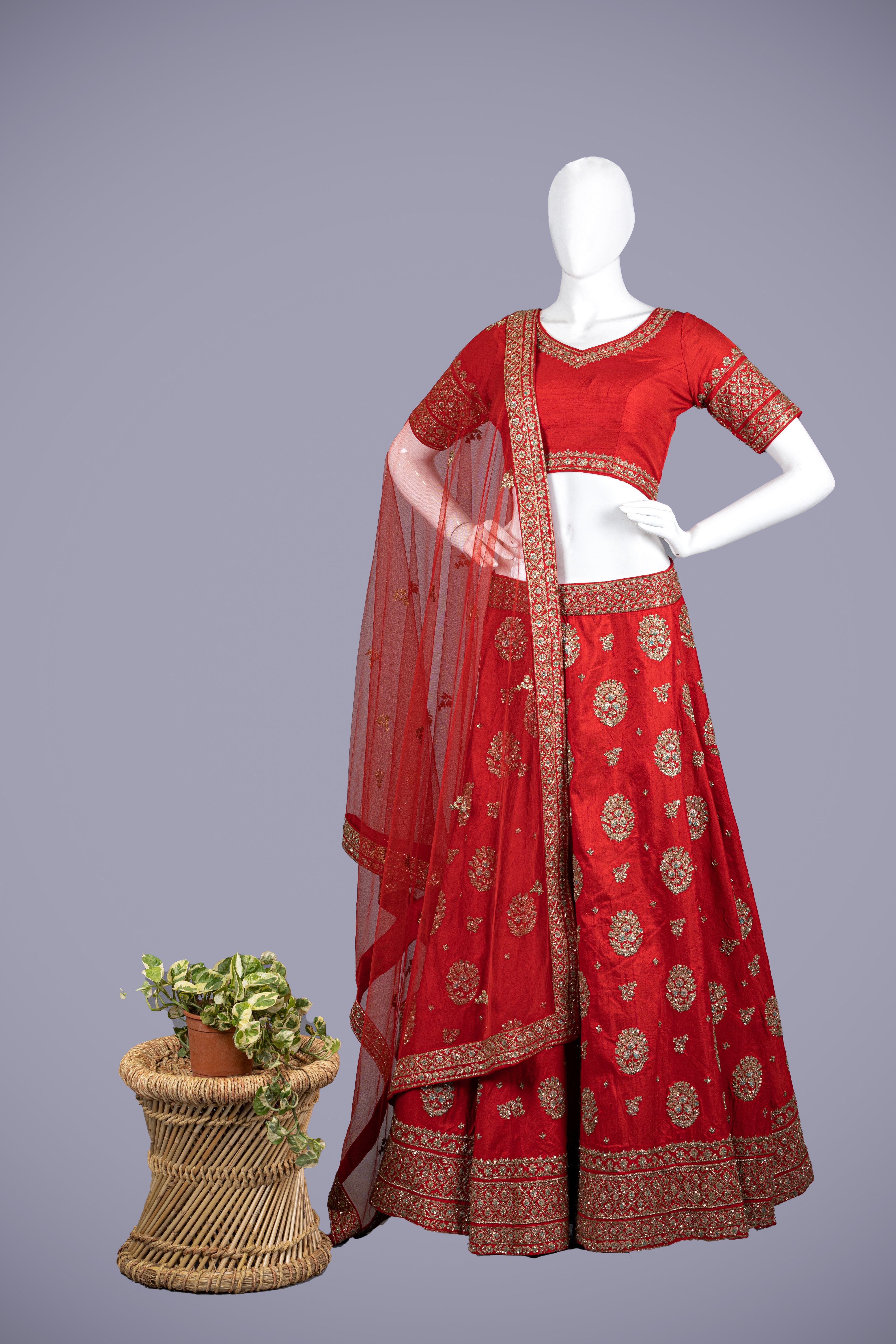 Red Lehenga with Cutdana & Handwork - Shreeman