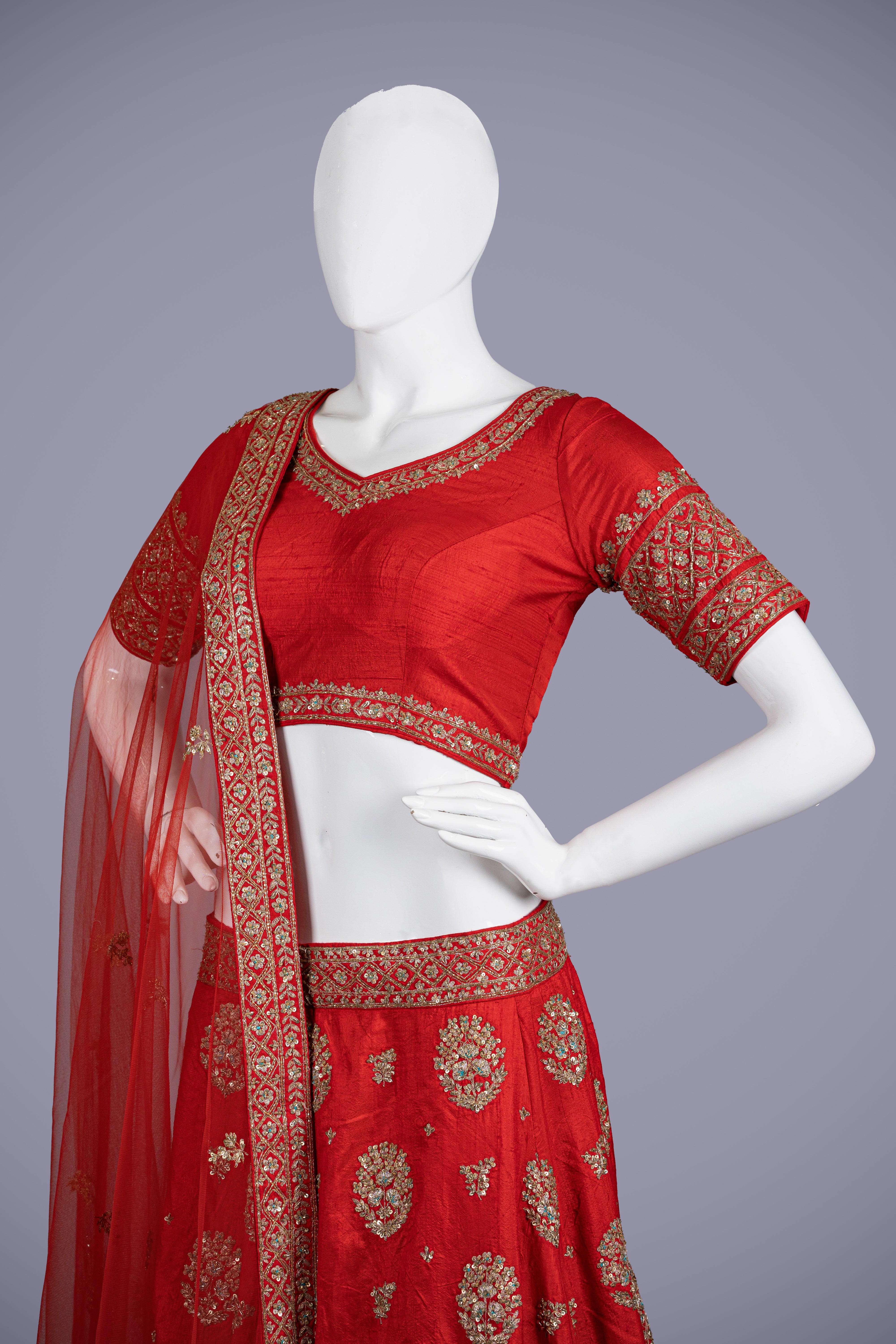 Red Lehenga with Cutdana & Handwork - Shreeman