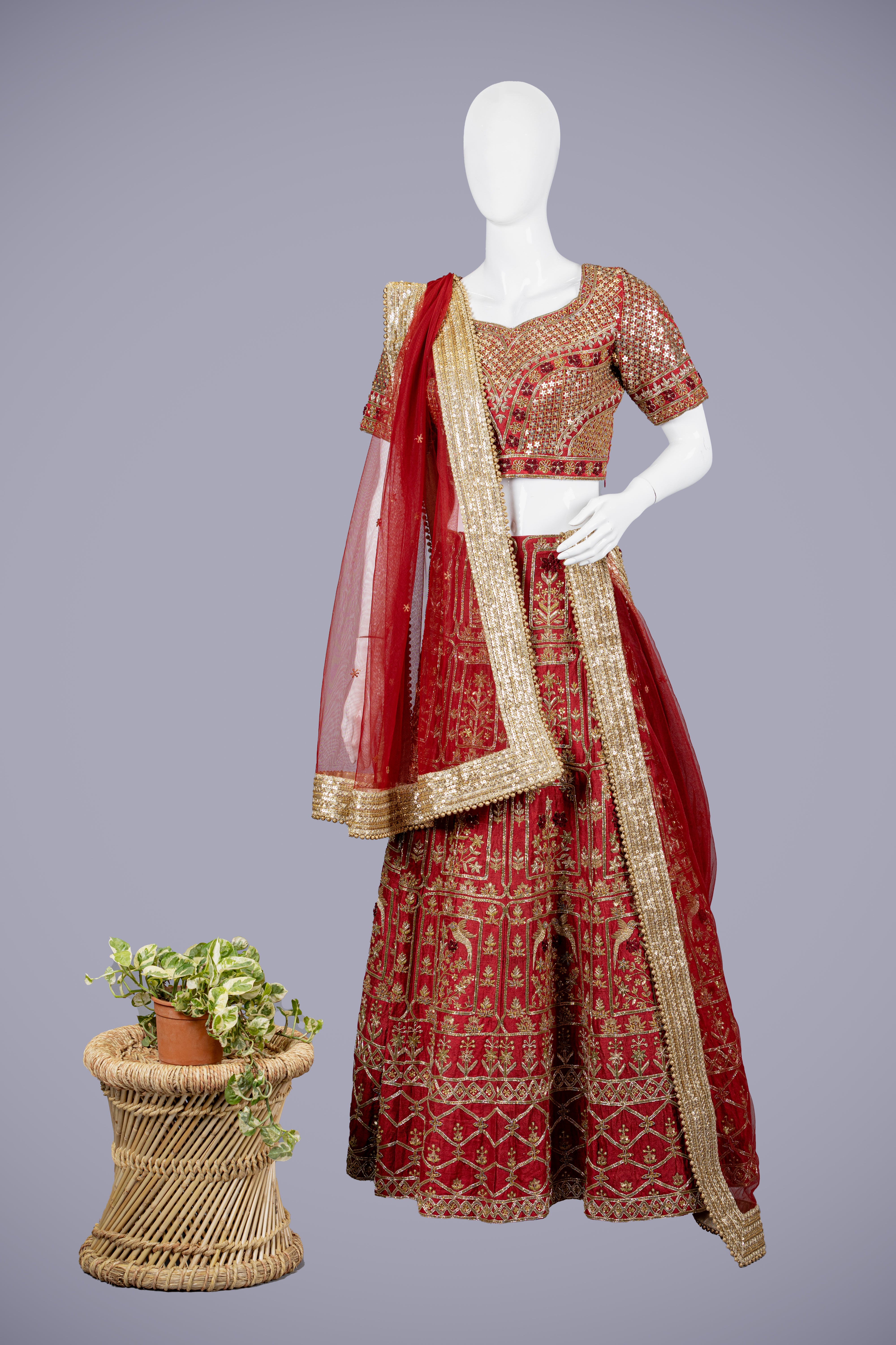 Maroon Lehenga with Cutdana & Tikki Work - Shreeman