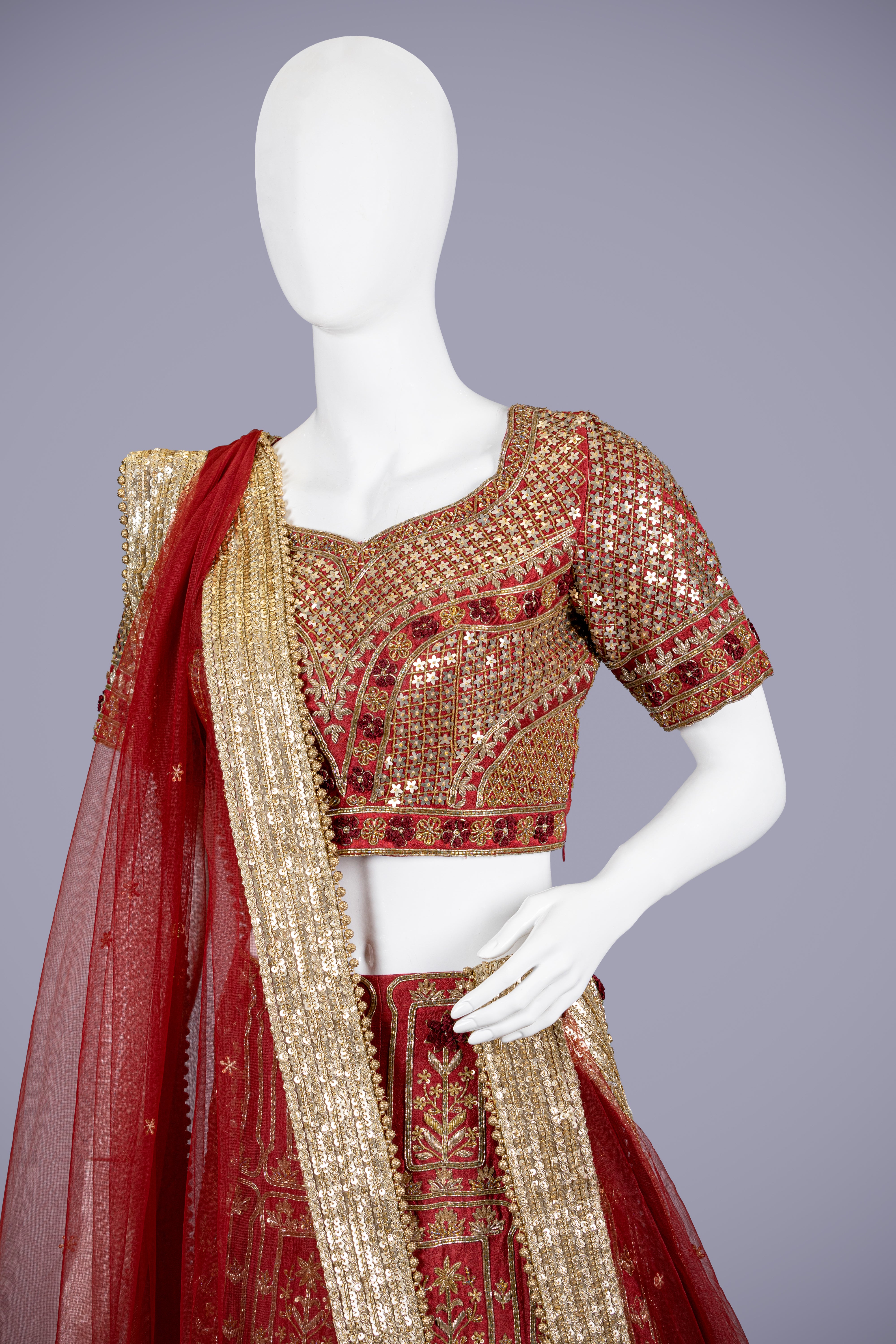 Maroon Lehenga with Cutdana & Tikki Work - Shreeman