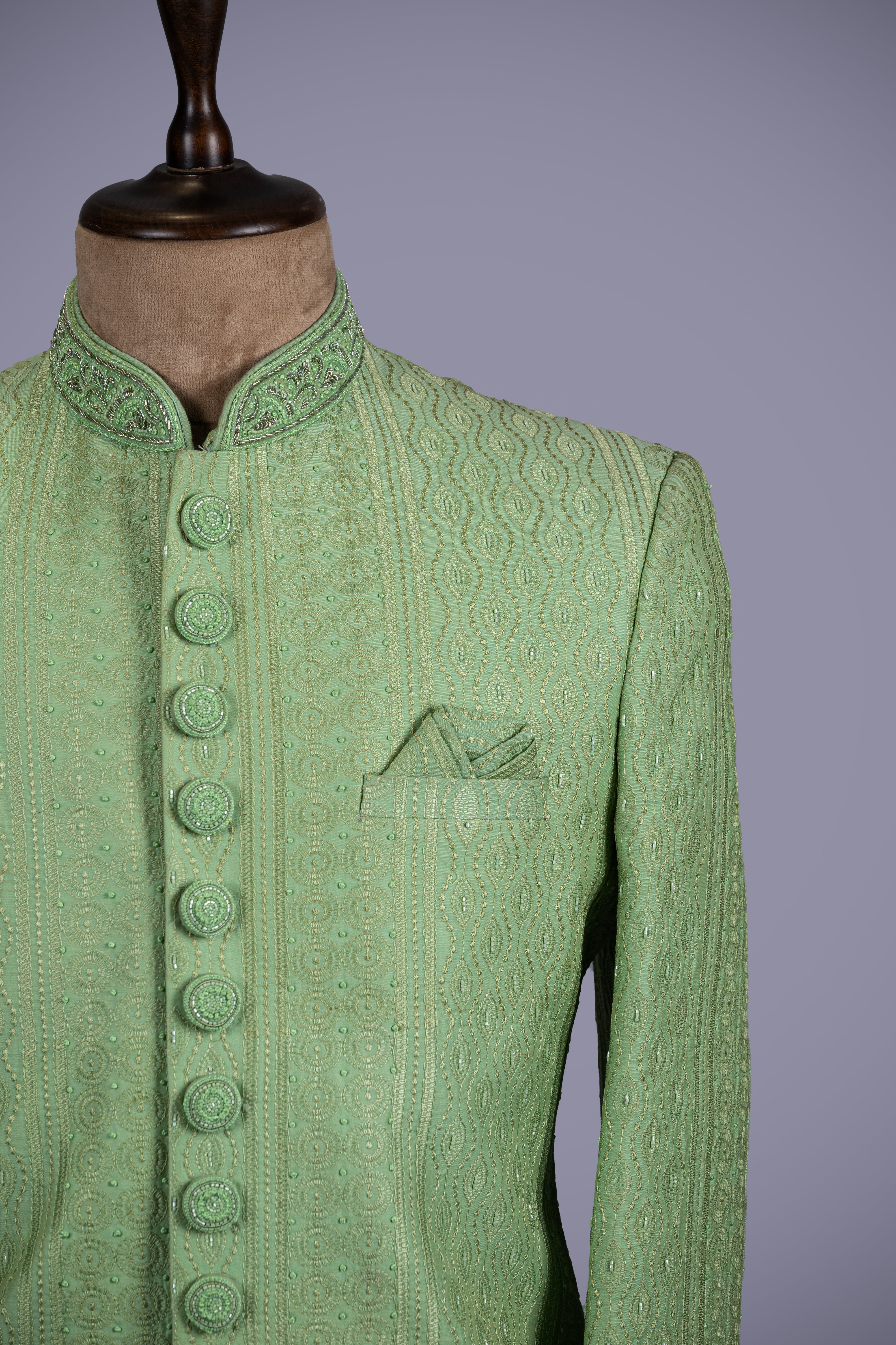 Green Sherwani with Zari & Handwork - Shreeman