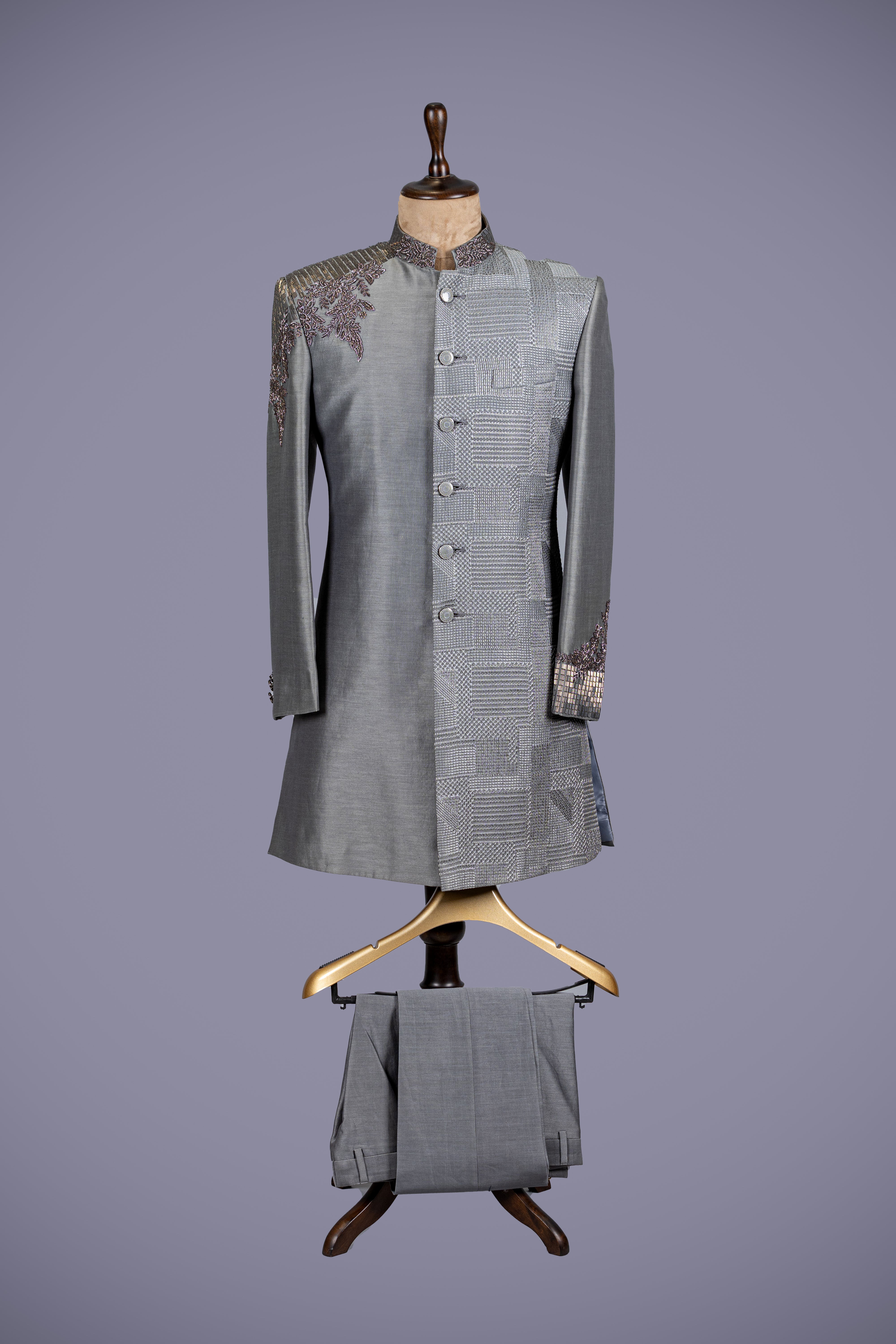 Gray Indo Western with Pin & Handwork - Shreeman