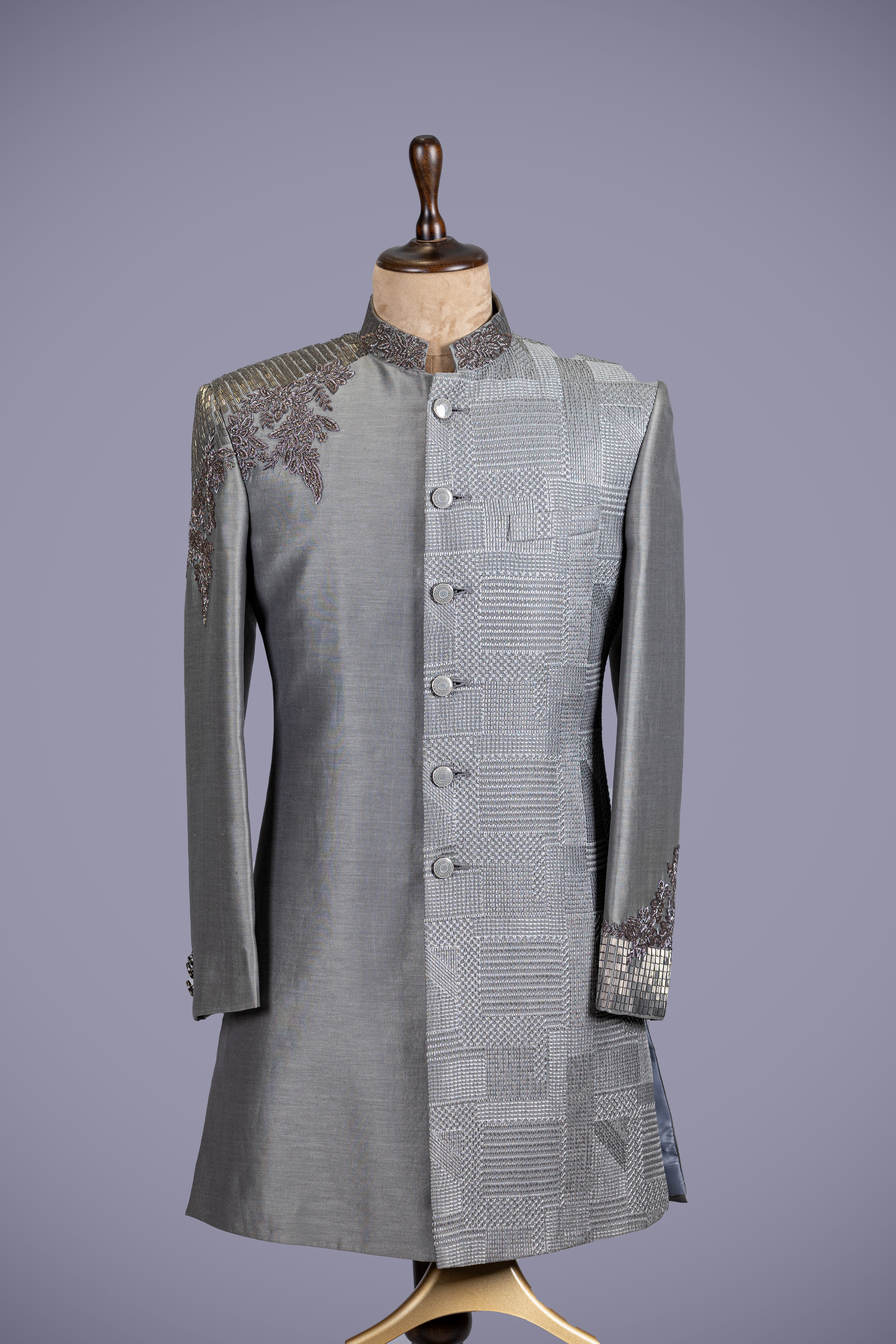 Gray Indo Western with Pin & Handwork - Shreeman