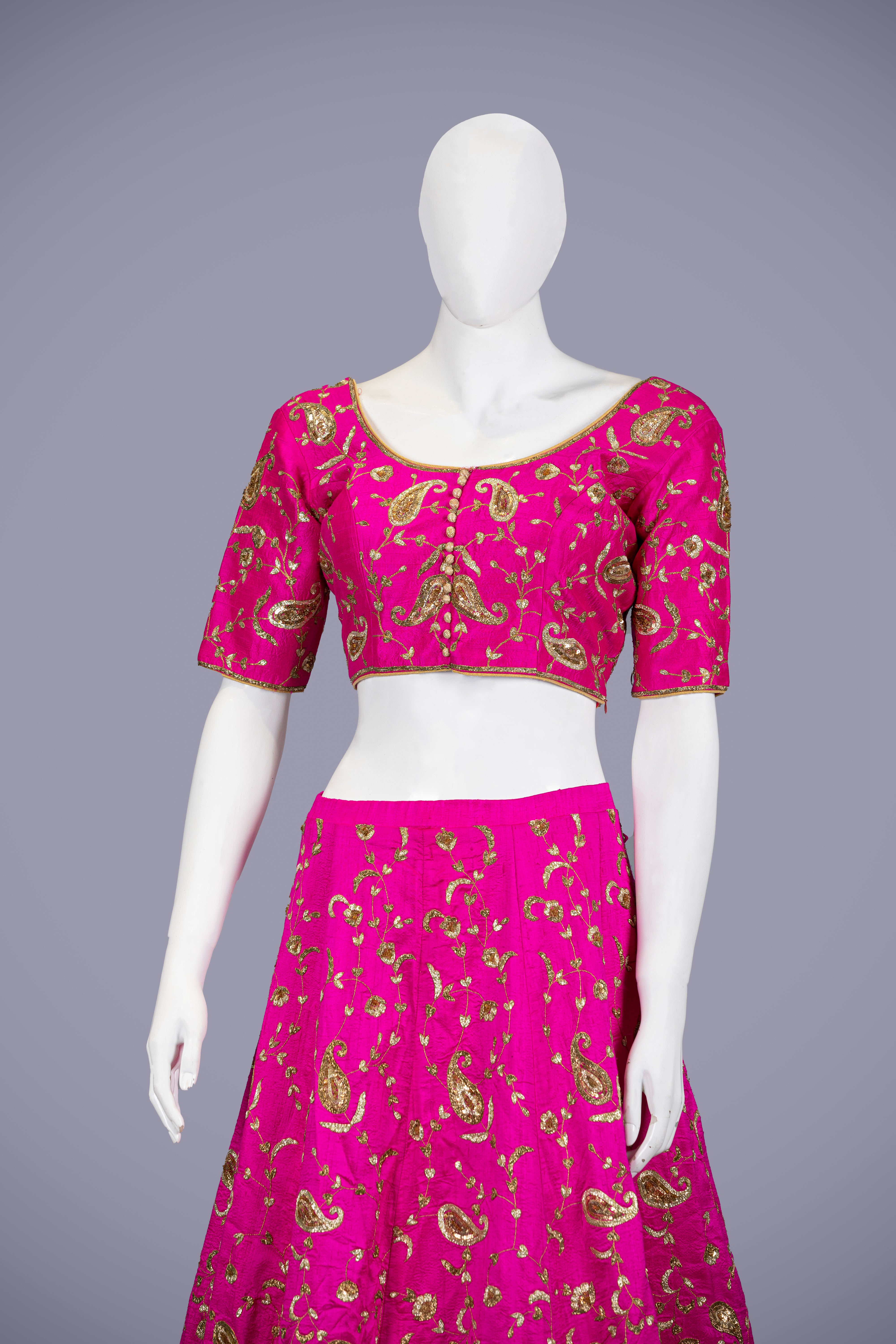 Light Pink Lehenga Choli with Golden Tikki Kasap Work - Shreeman