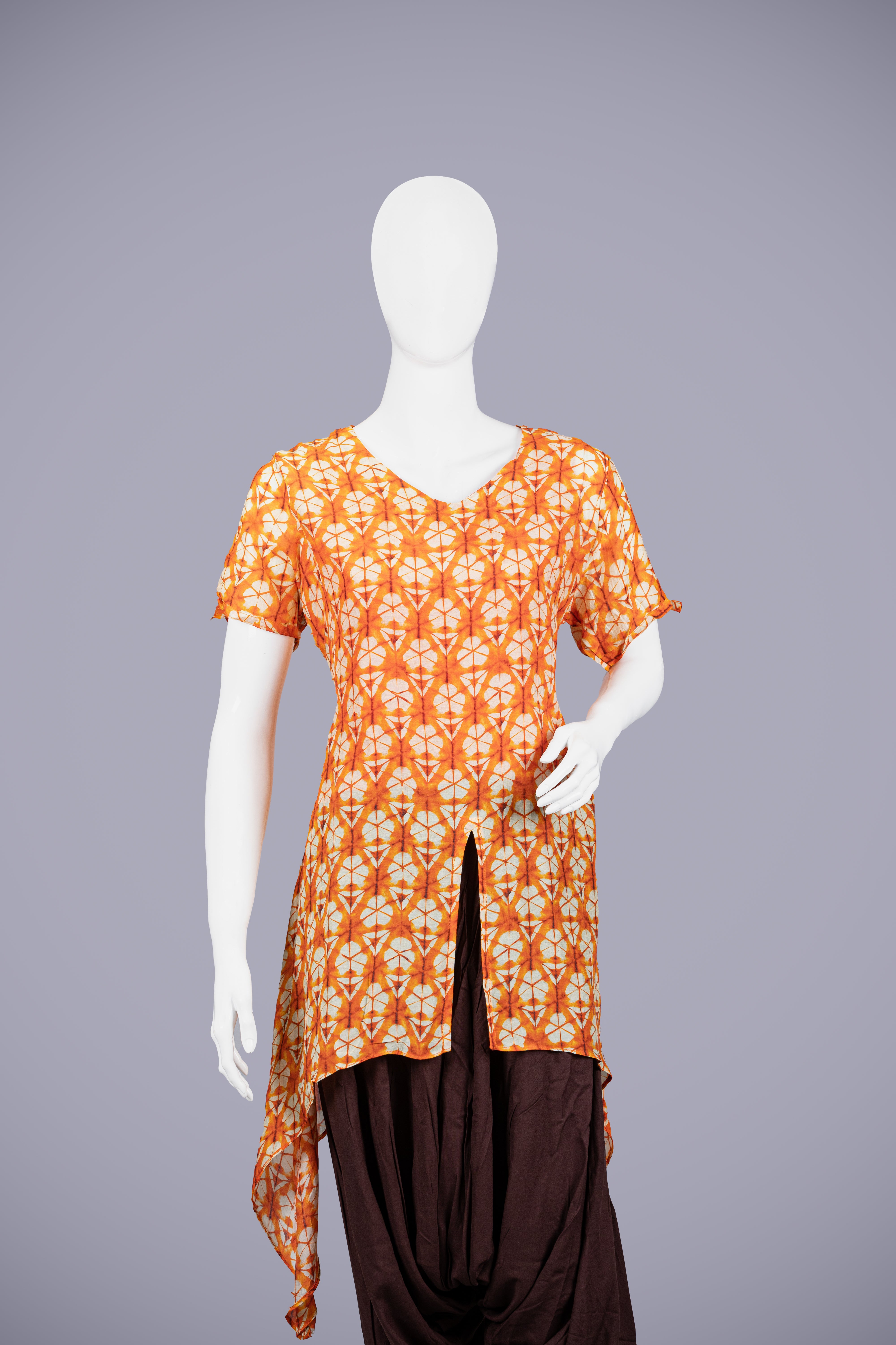 Orange Cotton Kurti Palazzo Set with Printed Design - Shreeman