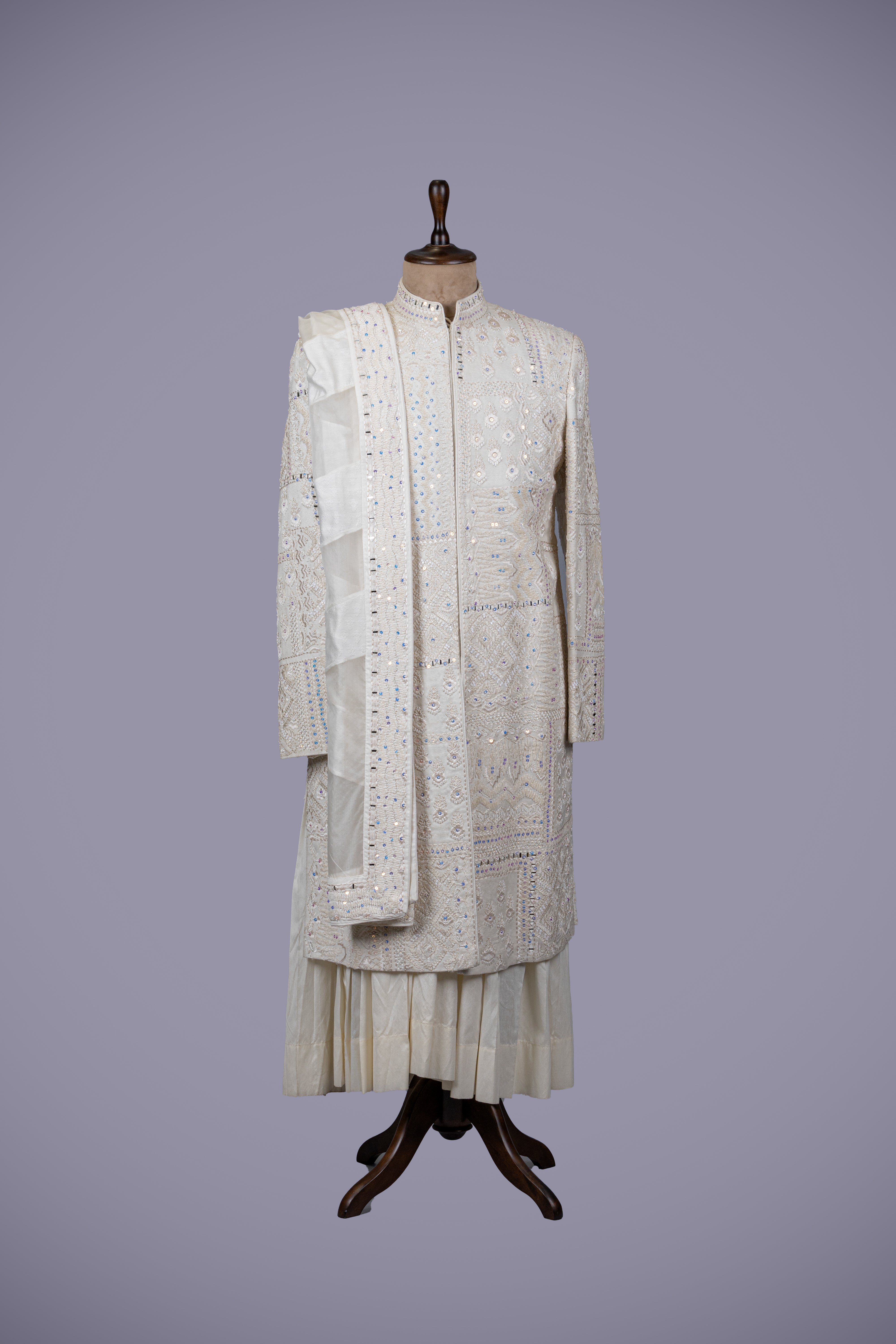 Cream Sherwani with Hand Work - Shreeman