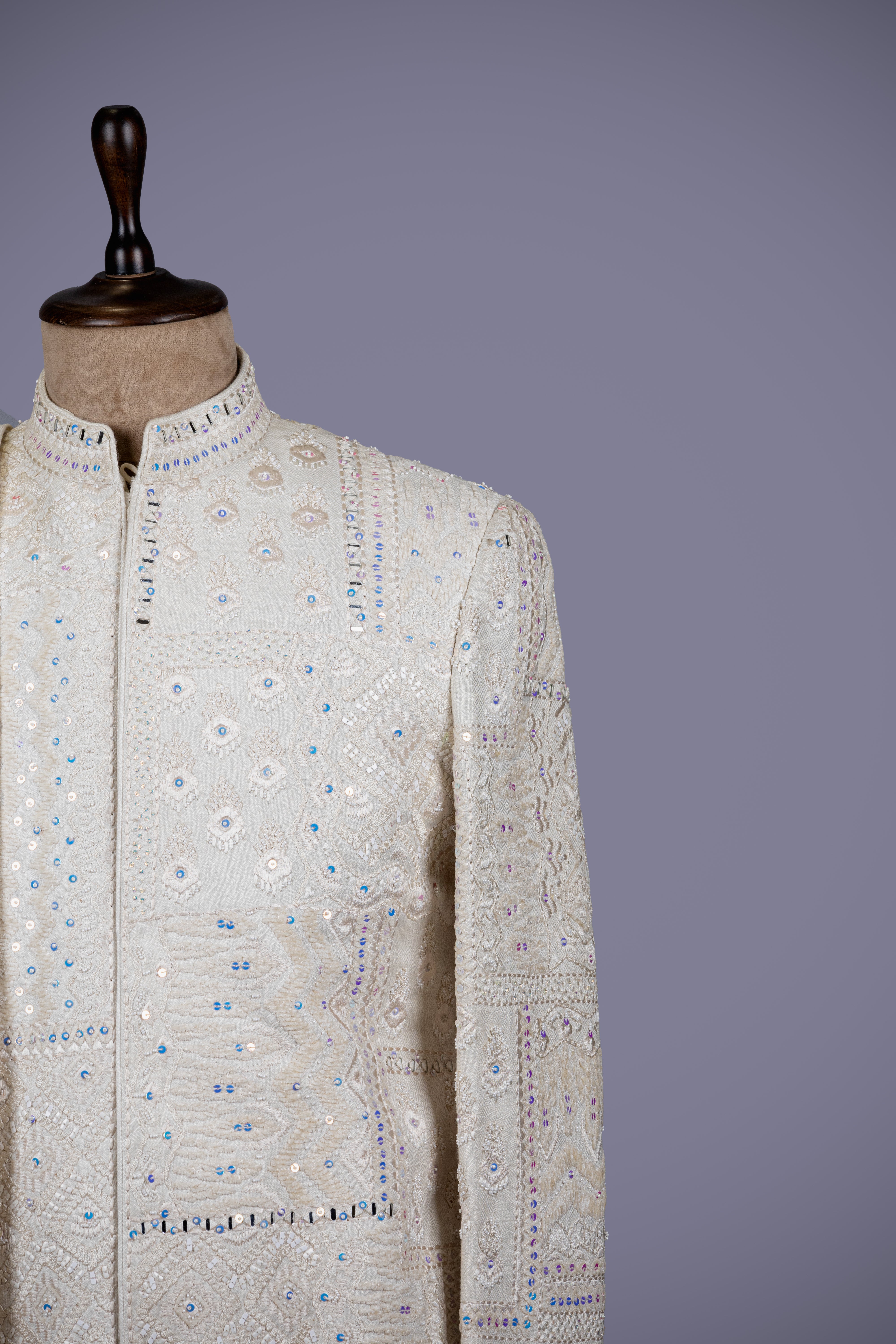 Cream Sherwani with Hand Work - Shreeman