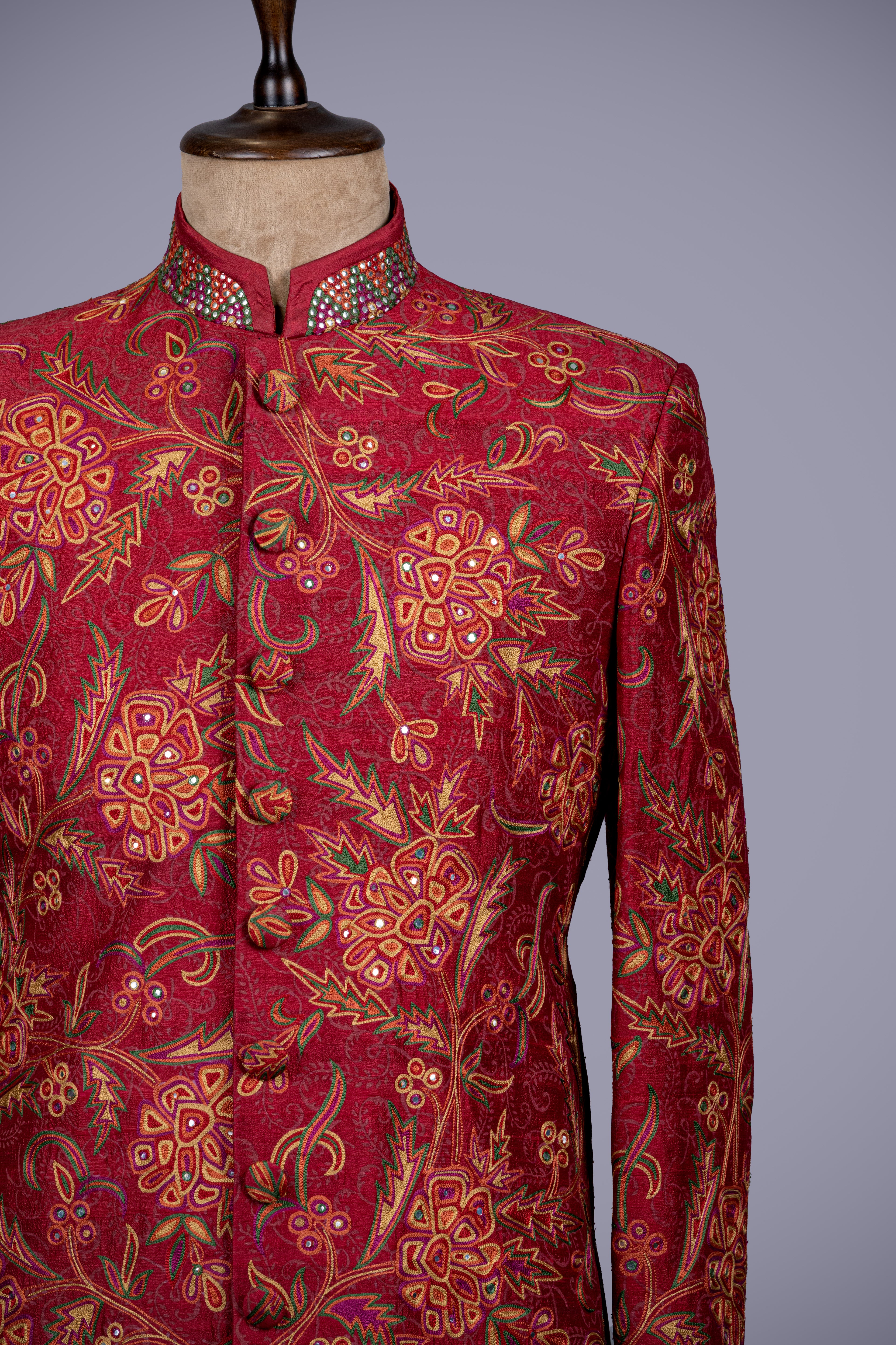 Royal Maroon Sherwani with Hand Embroidery - Shreeman