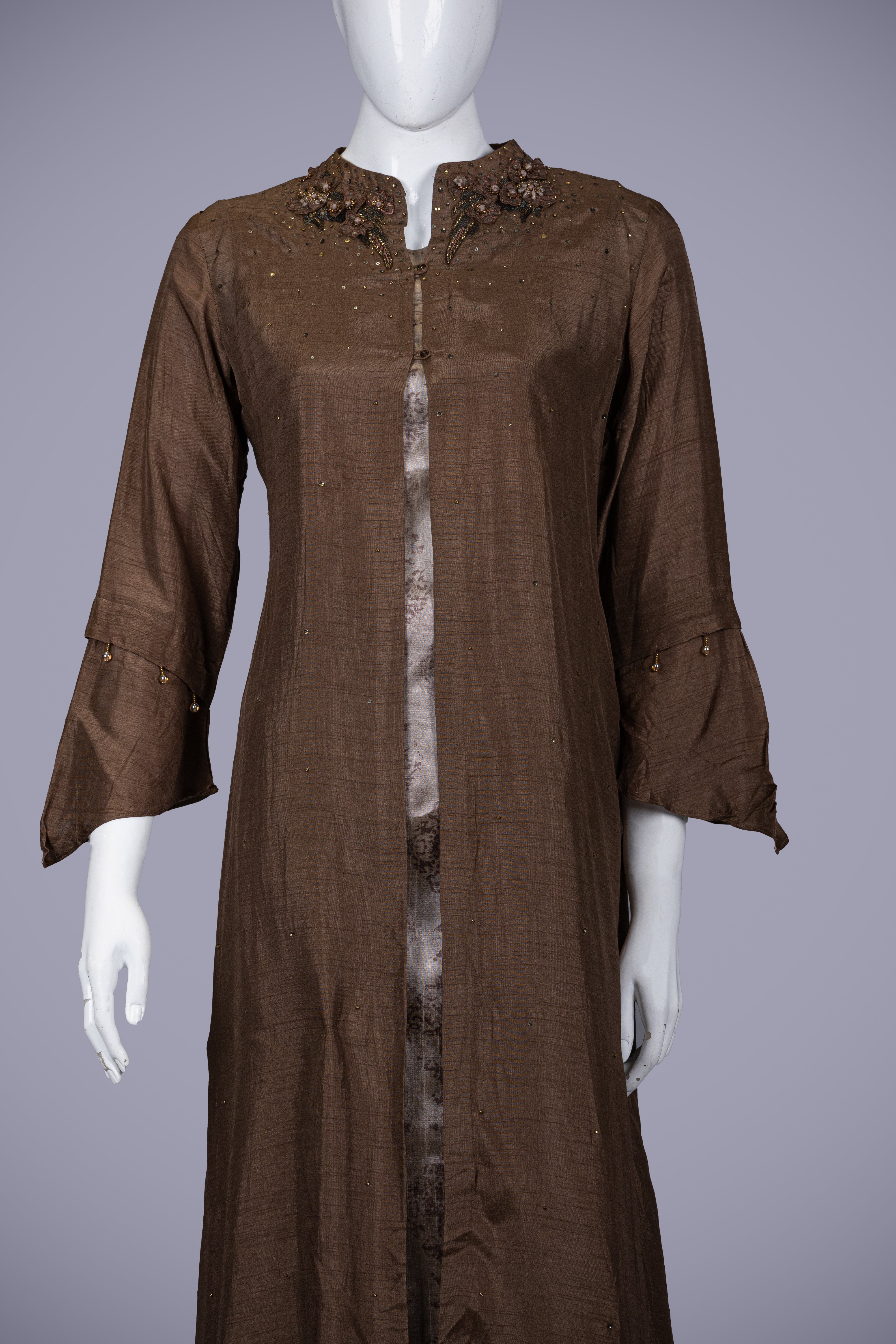 Chocolate Kurti Top with Tikki Work - Shreeman