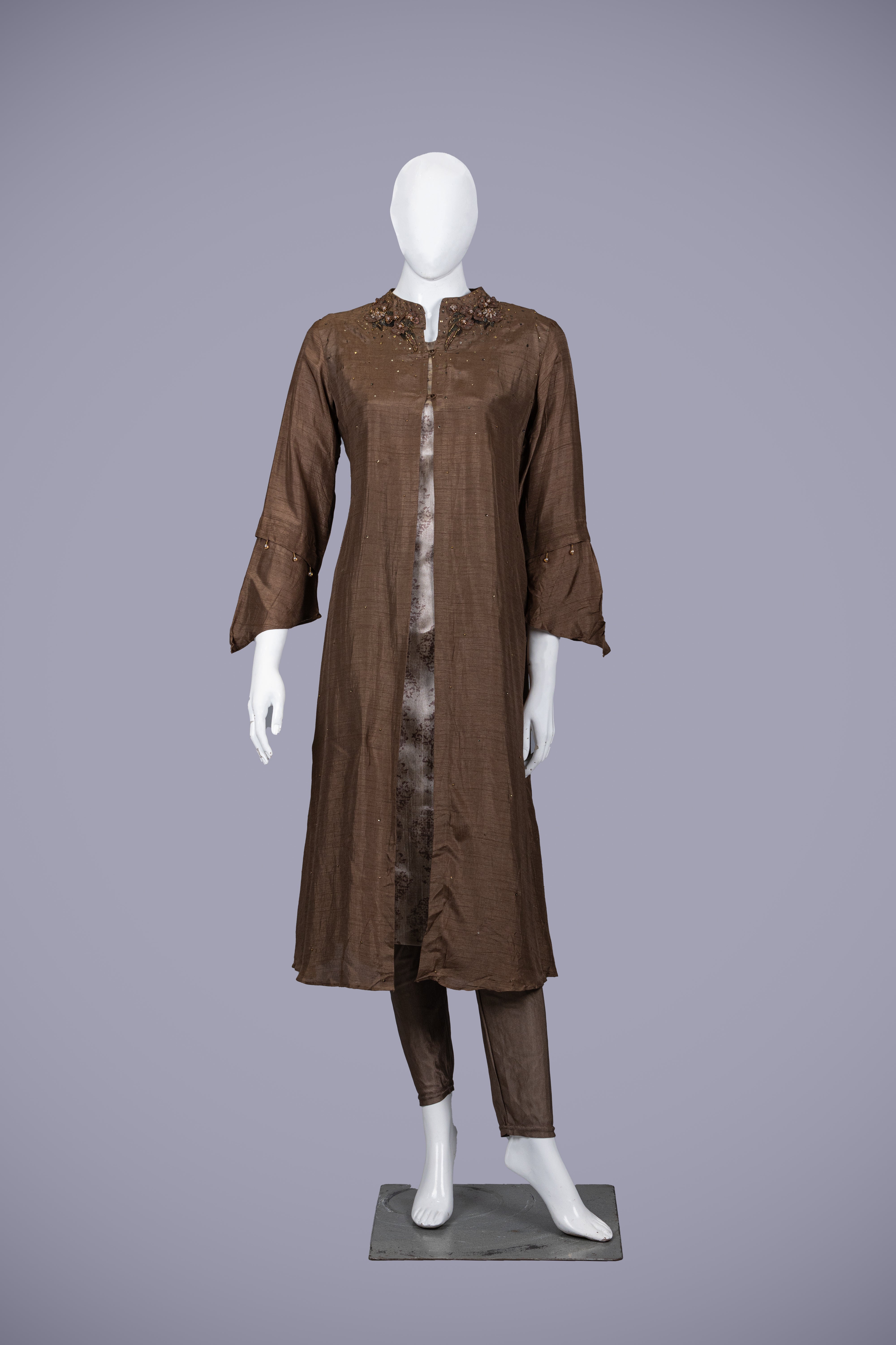 Chocolate Kurti Top with Tikki Work - Shreeman