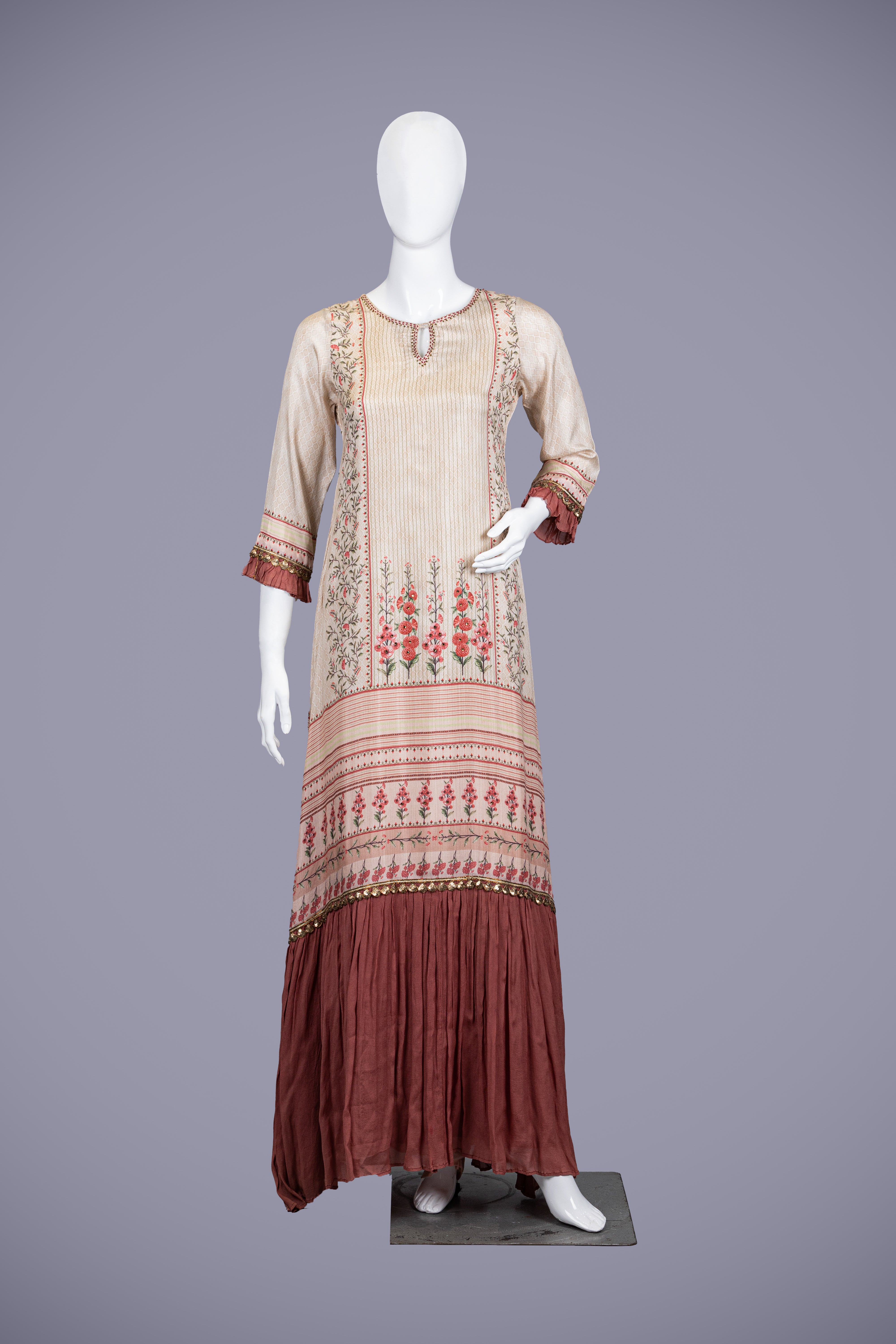 Gold & Pink Kurti Top with Printed Work - Shreeman