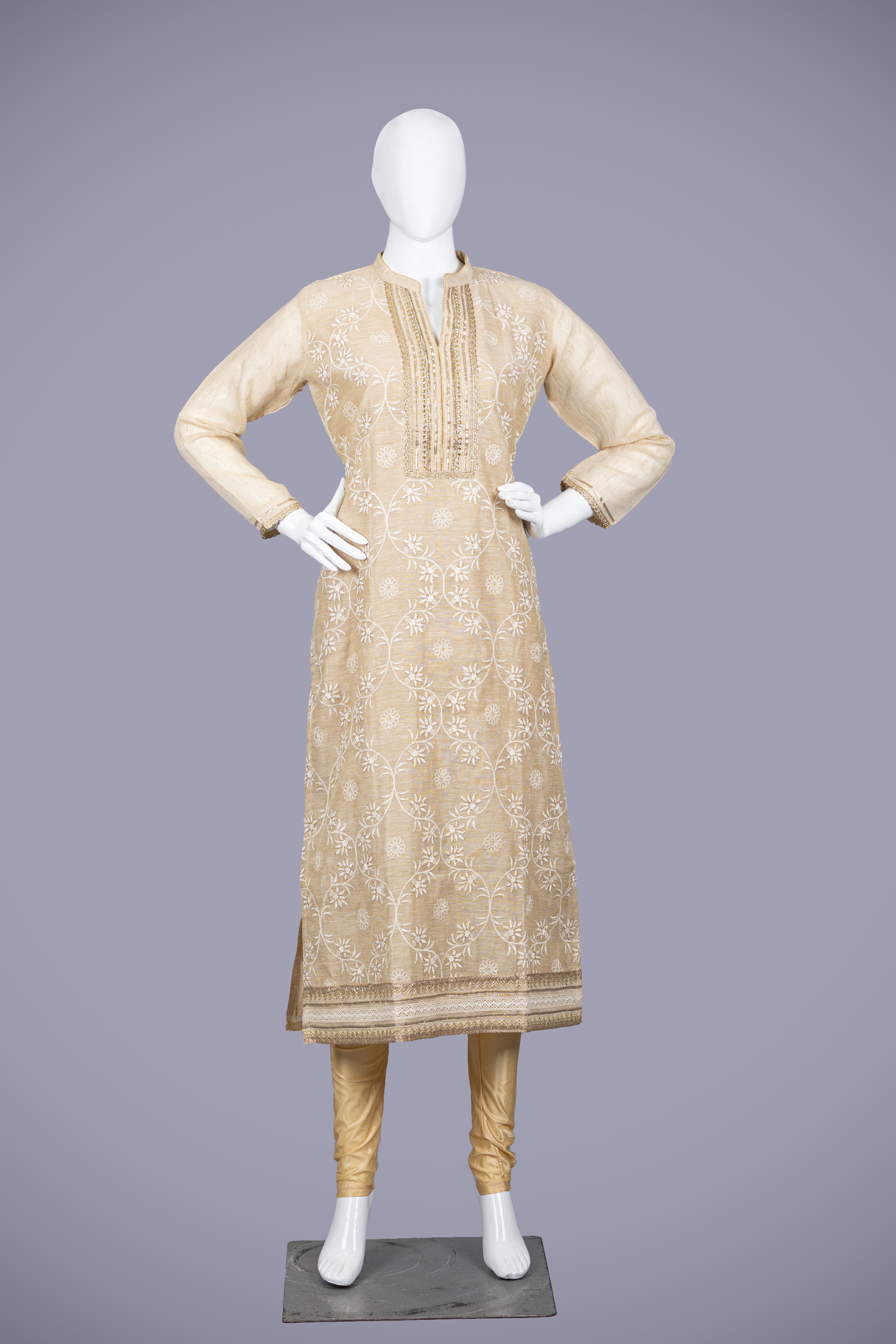 Gold Kurti Top with Machine and Tikki Work - Shreeman