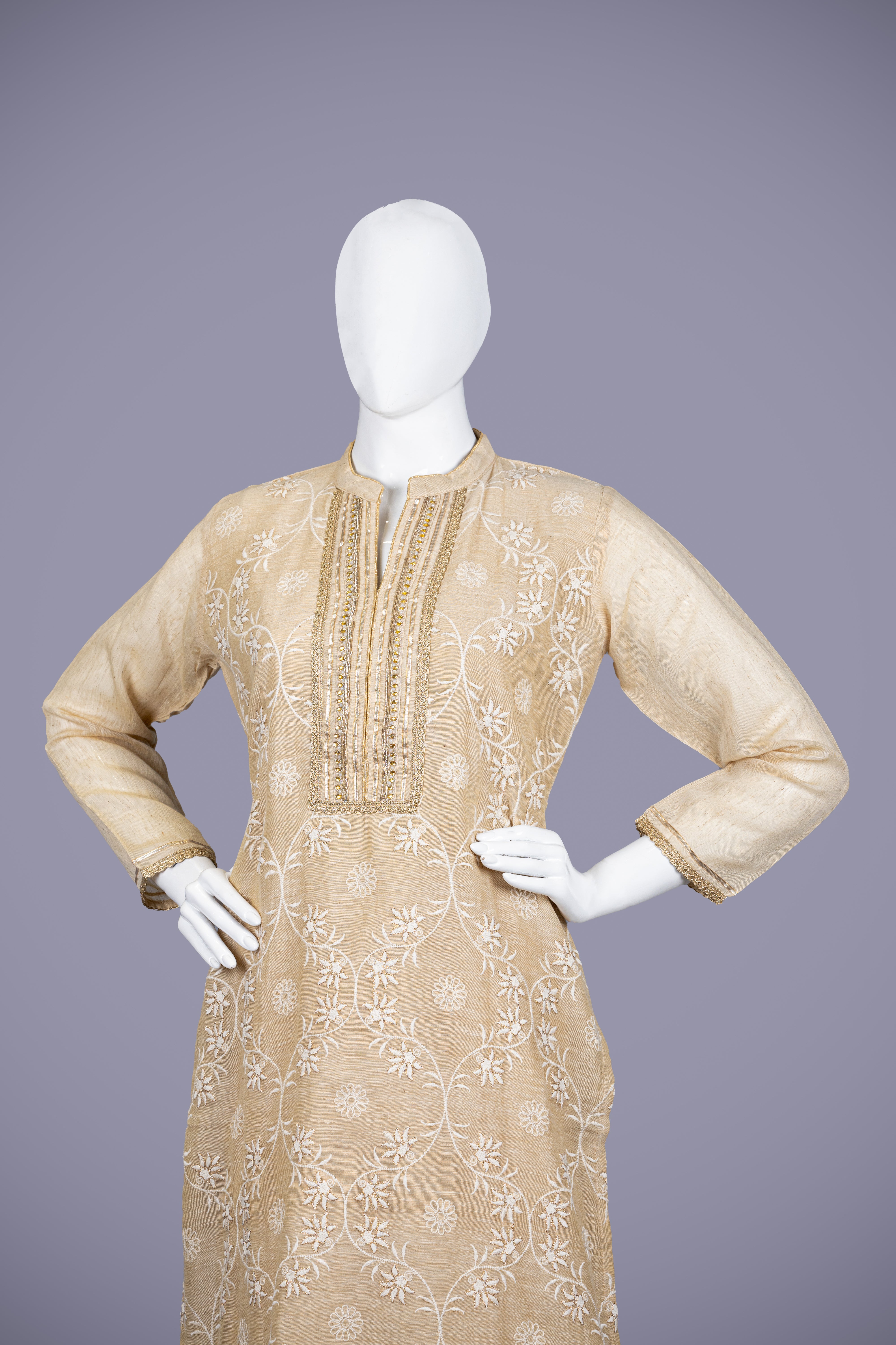 Gold Kurti Top with Machine and Tikki Work - Shreeman