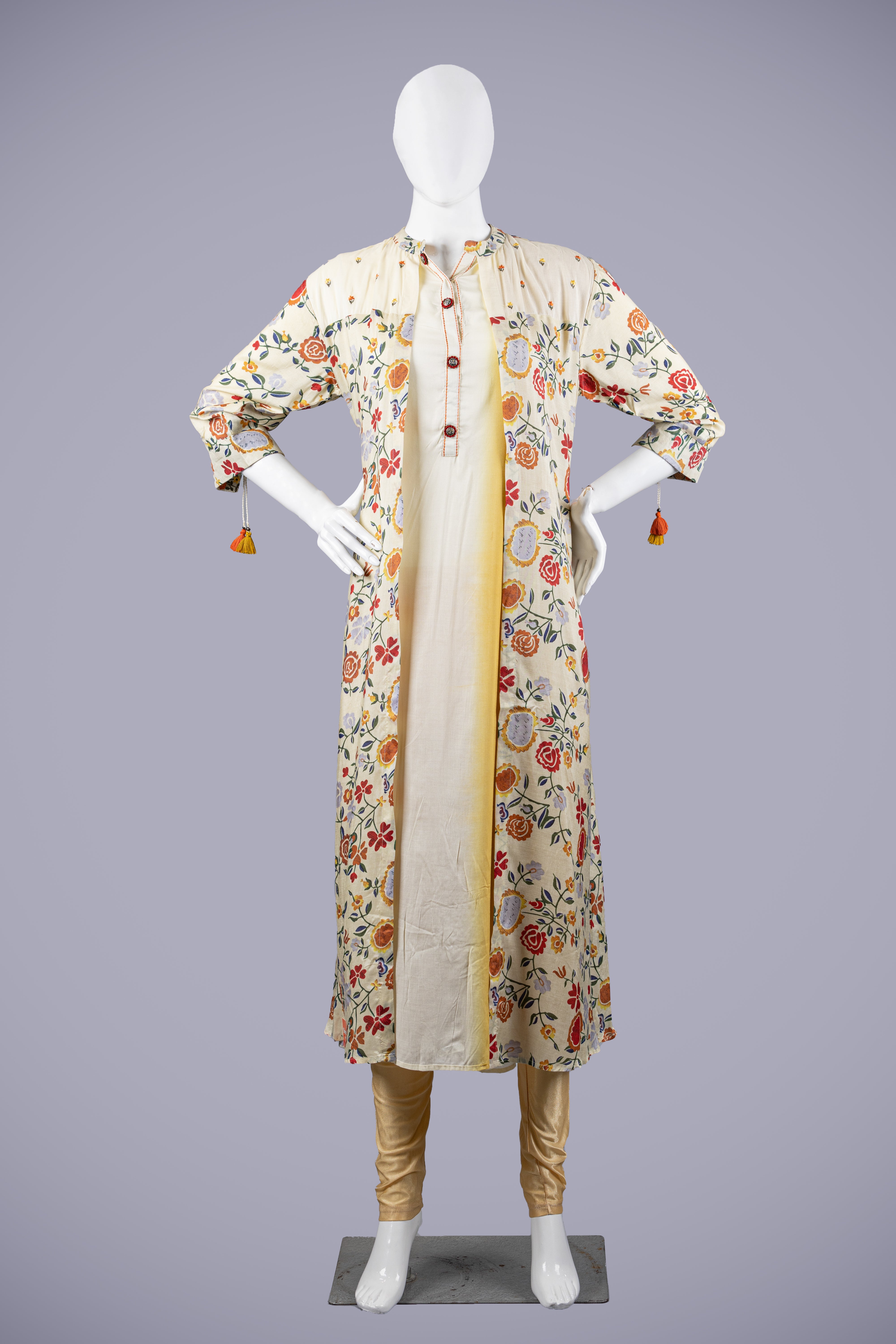 Lemon Cream Printed Kurti Top for Women - Shreeman