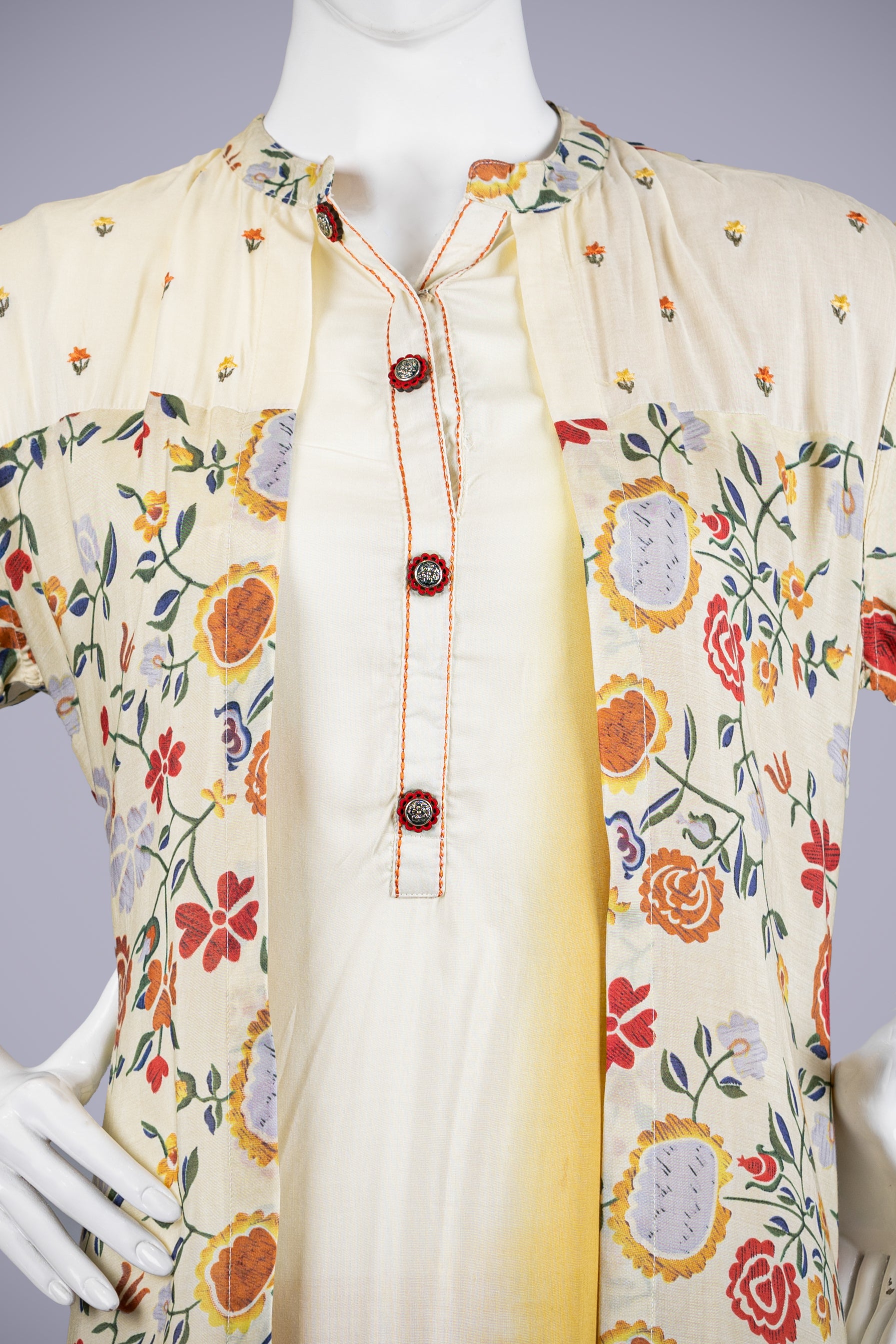 Lemon Cream Printed Kurti Top for Women - Shreeman