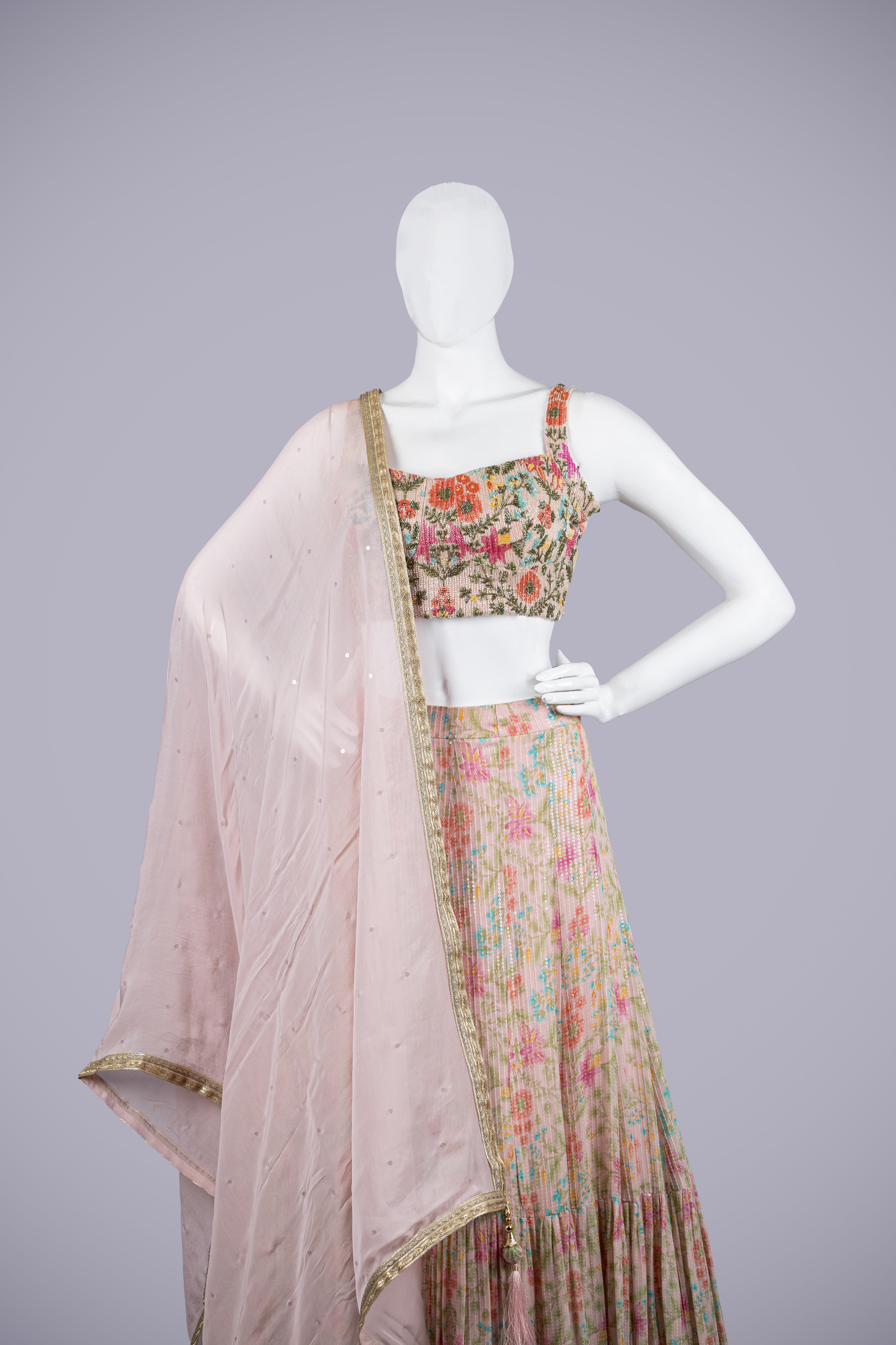 Peach Color Chiffon Lehenga with Katdana Work - Shreeman