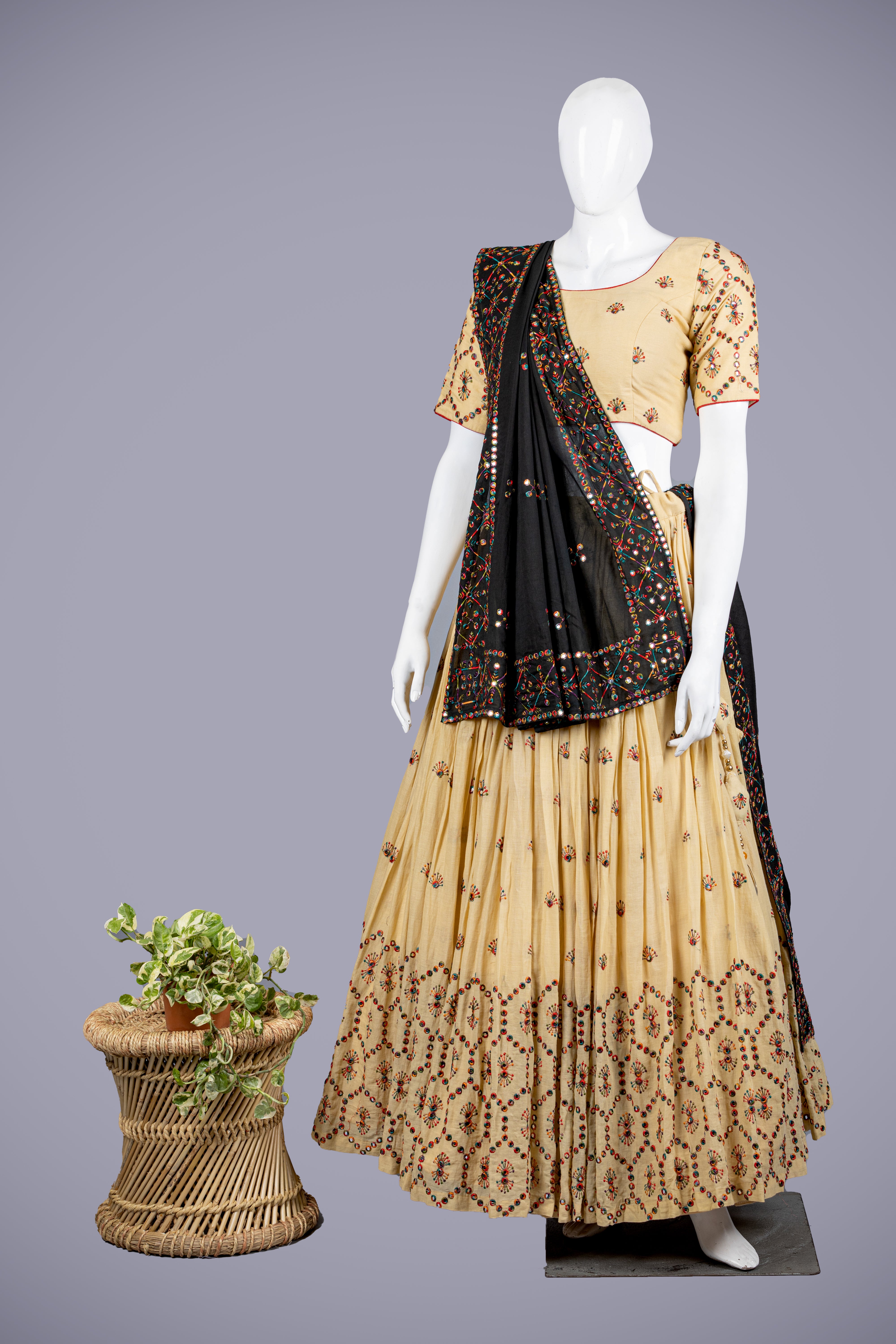 Pitch Color Silk Lehenga with Embroidery Work - Shreeman