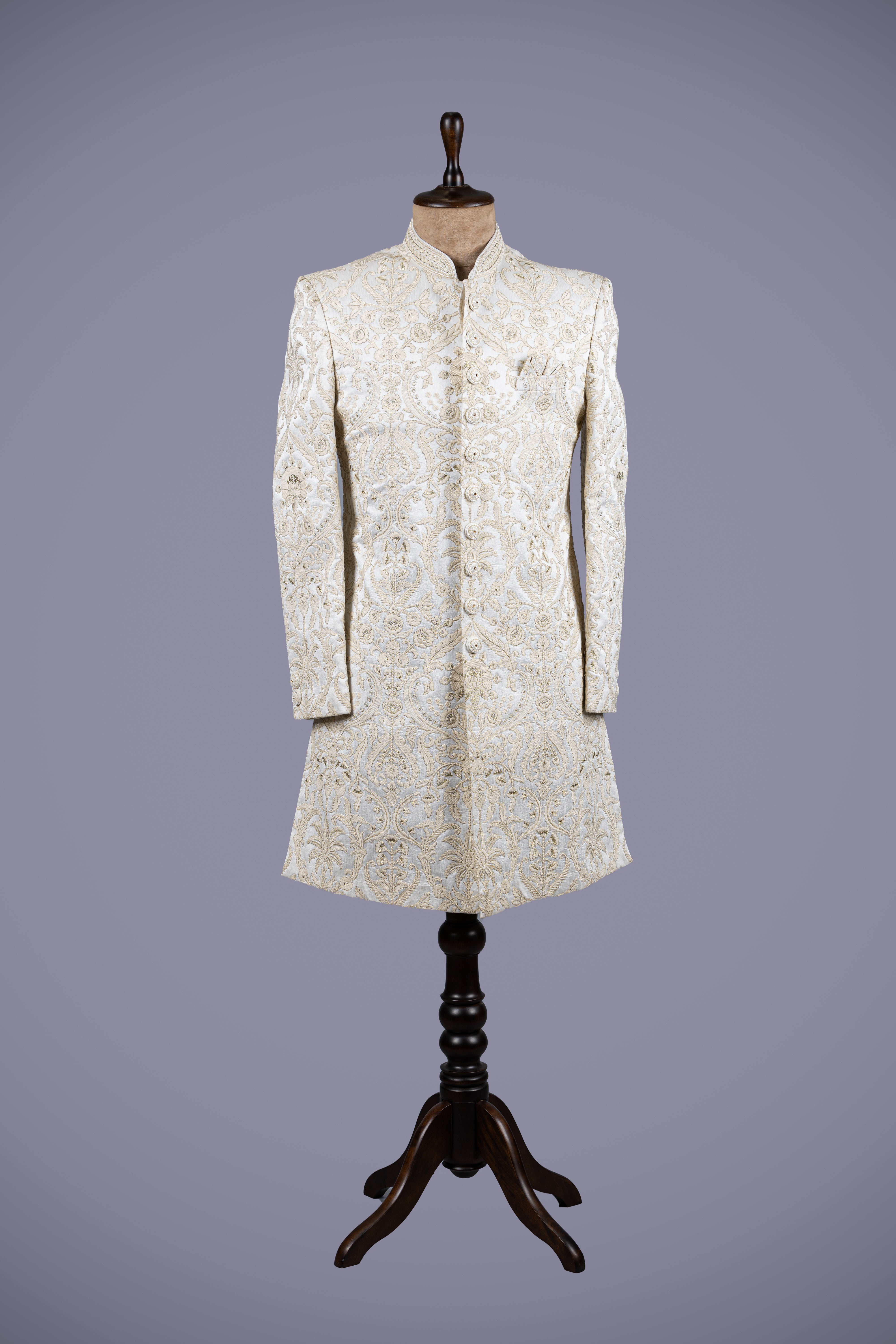 Cream Indo-Western Sherwani with Machine & Hand Embroidery Work - Shreeman