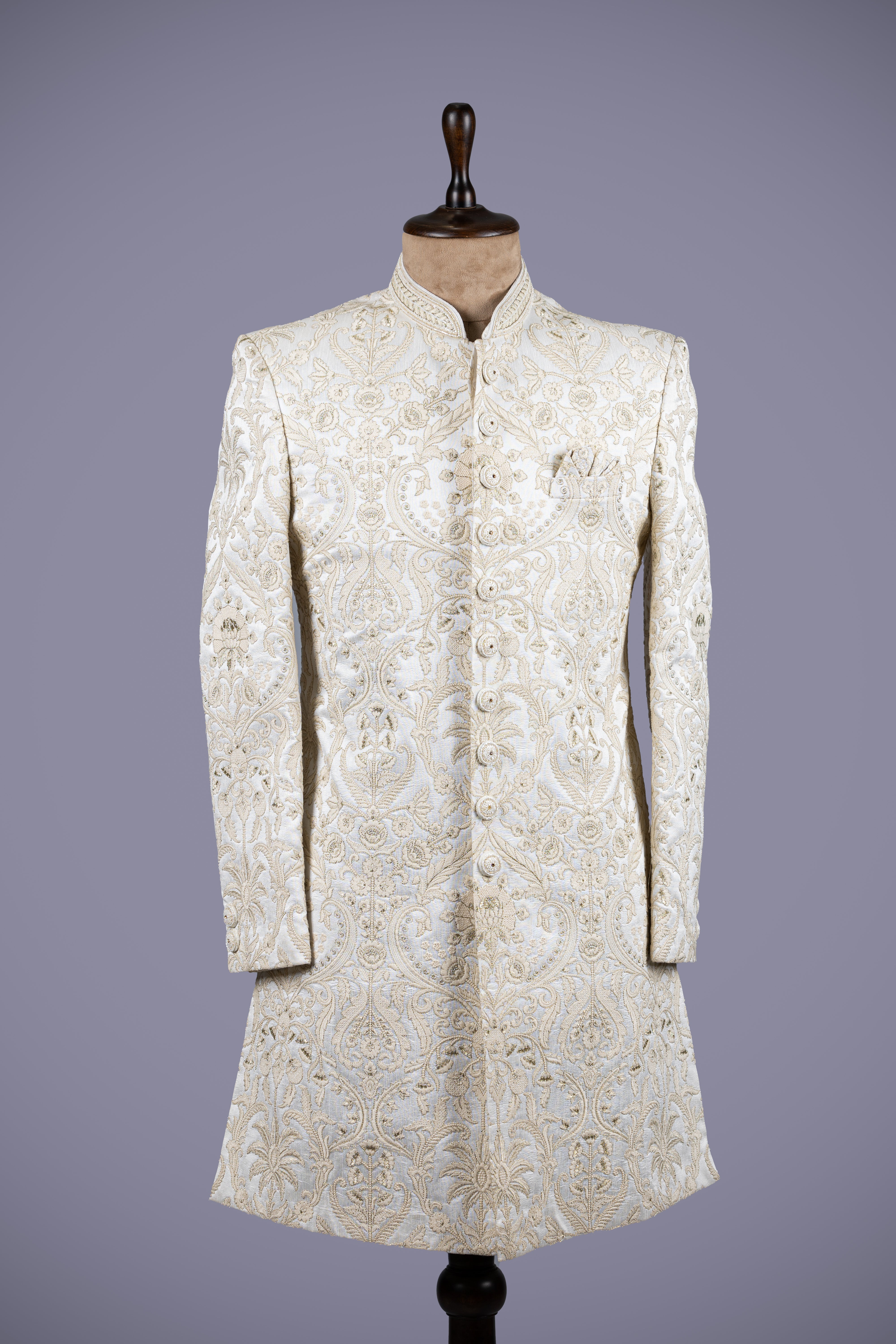 Cream Indo-Western Sherwani with Machine & Hand Embroidery Work - Shreeman