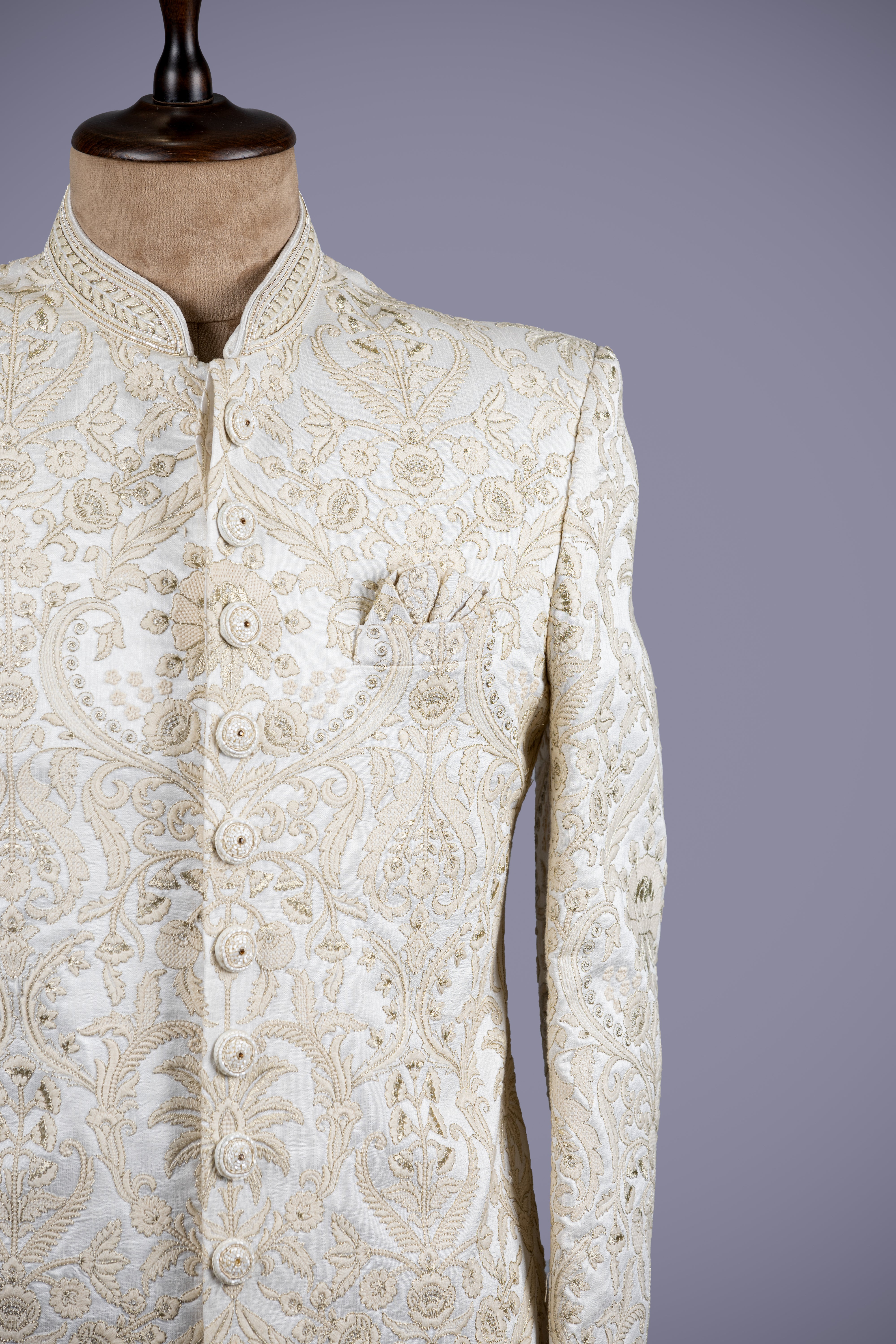 Cream Indo-Western Sherwani with Machine & Hand Embroidery Work - Shreeman