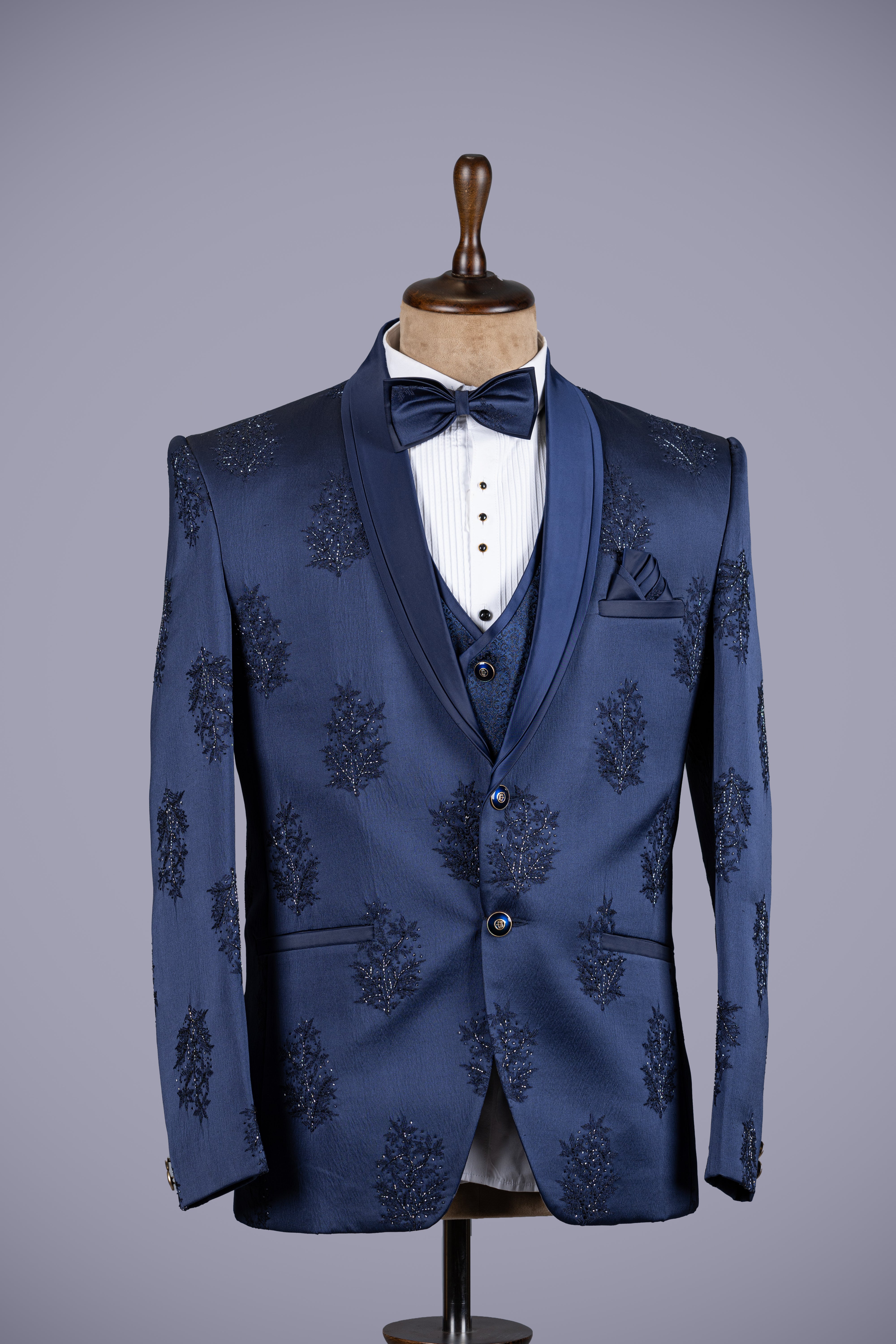 Blue Jekar Silk Machin AM Work 5 Piece Suit - Shreeman